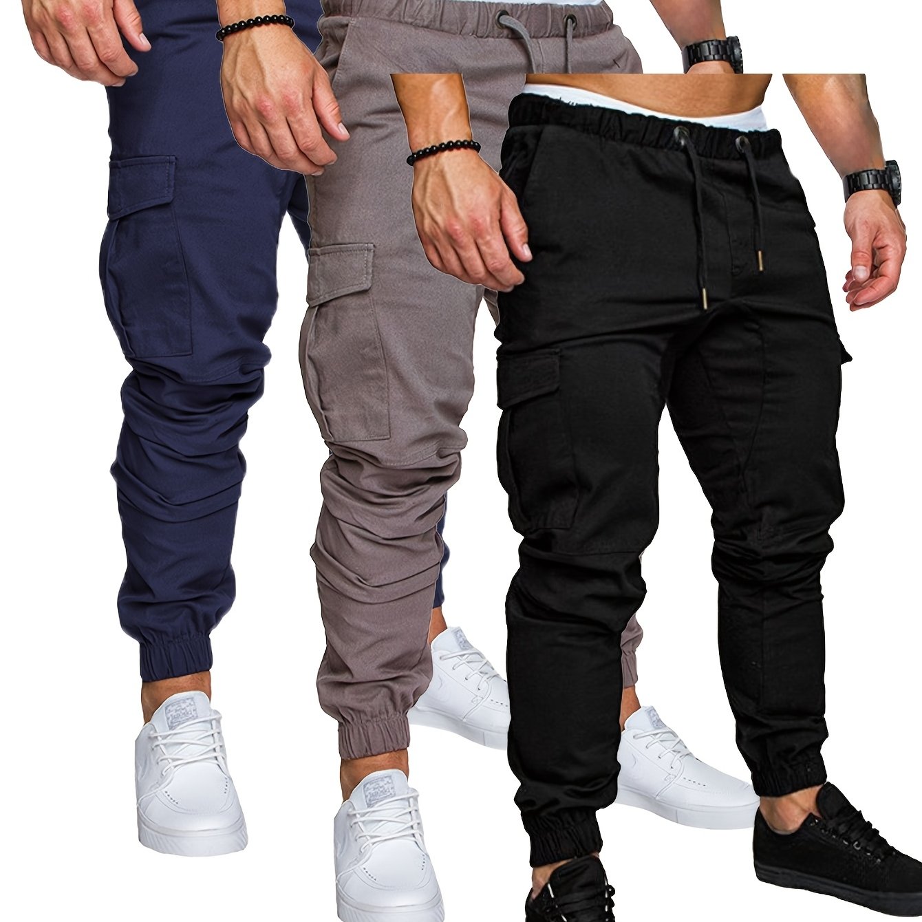-border Trade Men's Outdoor Casual Cargo Pants ( 3-strip Set) More Cost-effective