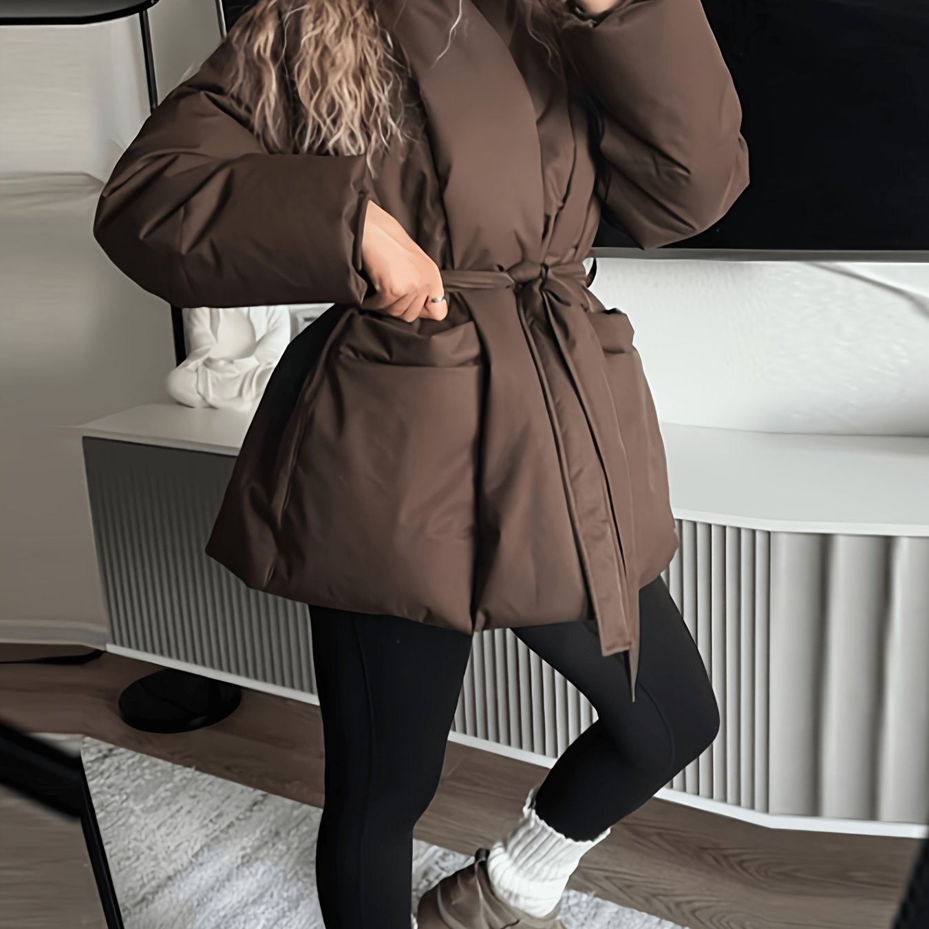 TEMU Manteau élégant et tendance pour femmes / Veste pour femmes à taille nouée