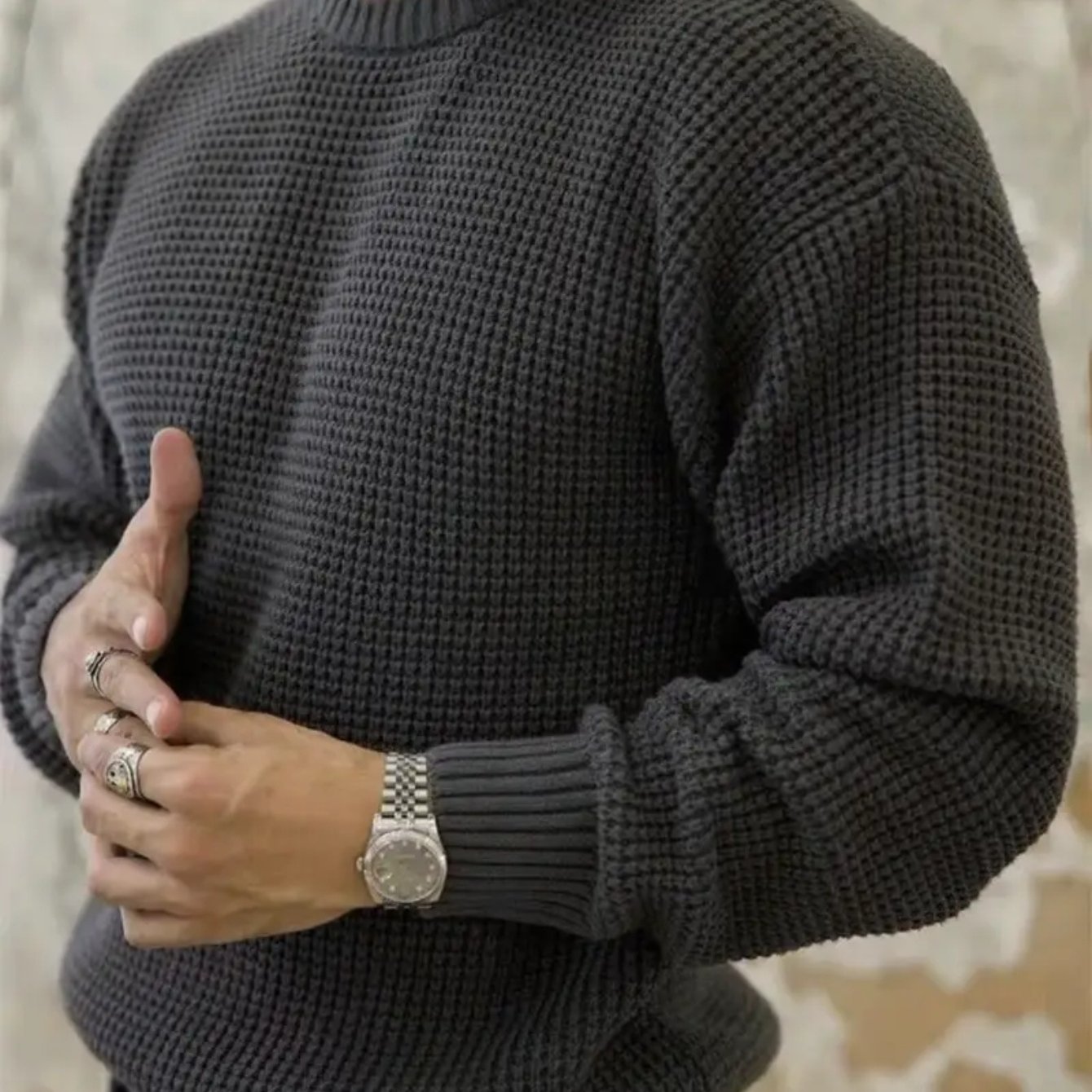 Men's Casual Jacquard Crew Neck Long Sleeve Pullover