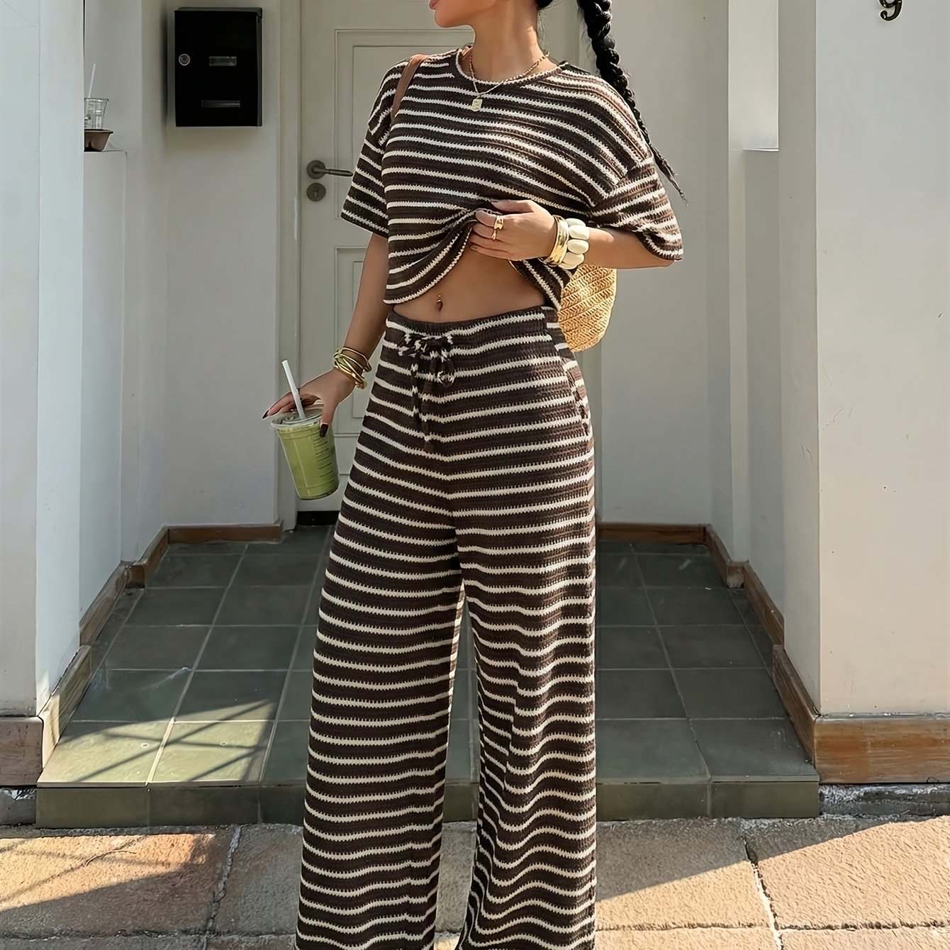 TEMU Women's Casual Striped Set