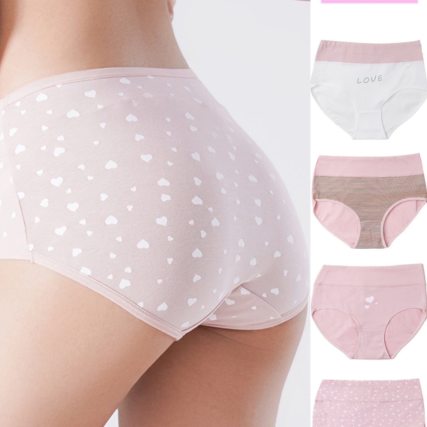 Image of 4-pack Women's High-waisted Tummy Control Underwear - Briefs With Lifting & Heart Print (4 Shelves Life), Breathable Non- Panty For &, Daily Wear & Valentine's Gift - Pack For Value &