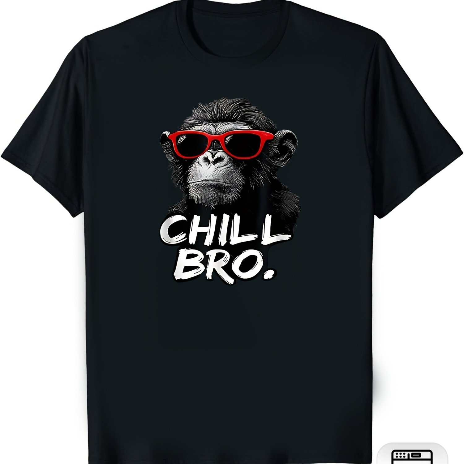 Image of Funny Bro Monkey With Red Glasses& Bro Text Graphic T-shirt- Relaxed Fit Unisex Casual Tee For Men& Women, Design With Bro Print, Spring Summer Fall Outfits, Gaming Events& Parties, Machine Washable