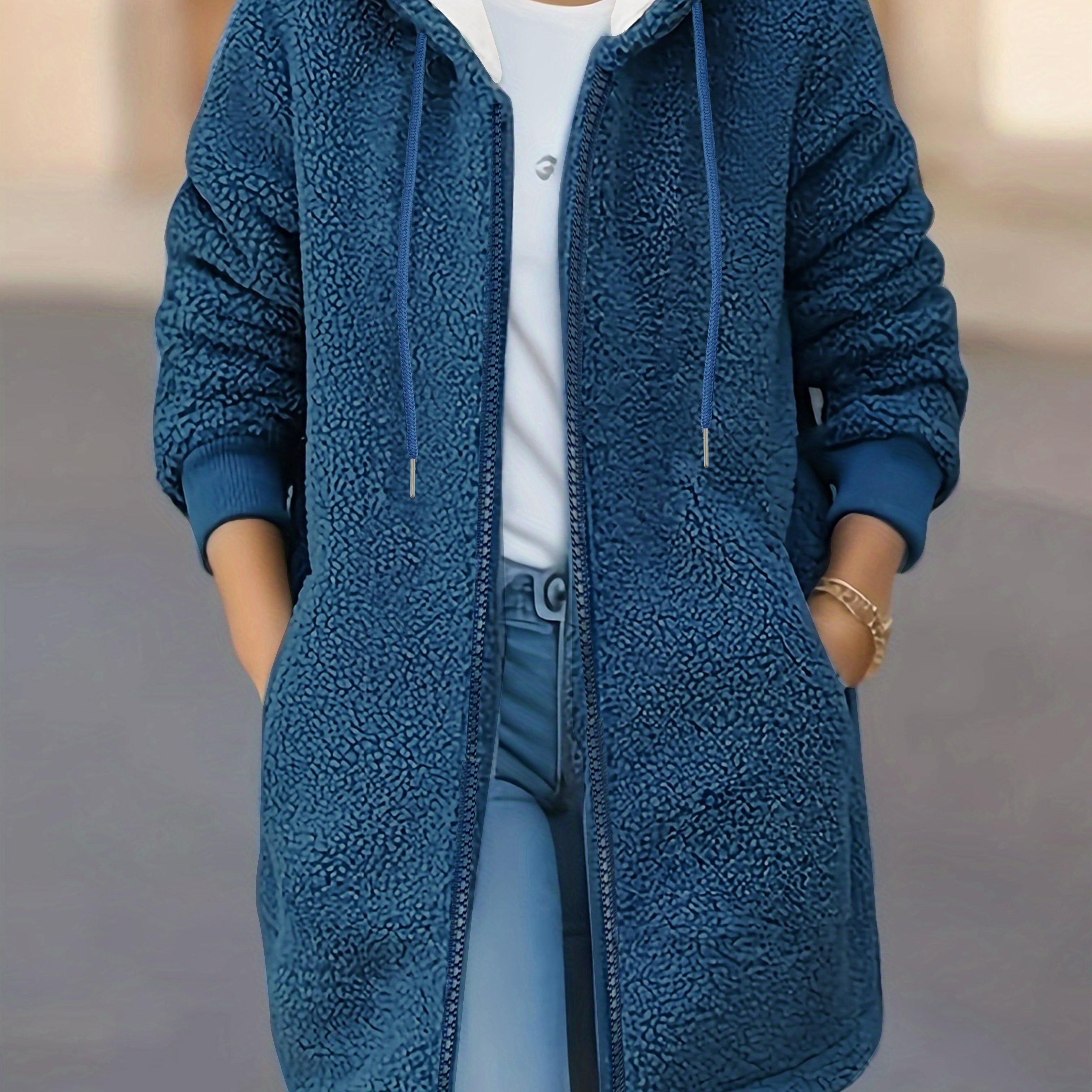 TEMU ジップアップフード付きジャケット、カジュアル長袖斜めポケットジャケット、冬と秋の女性服
