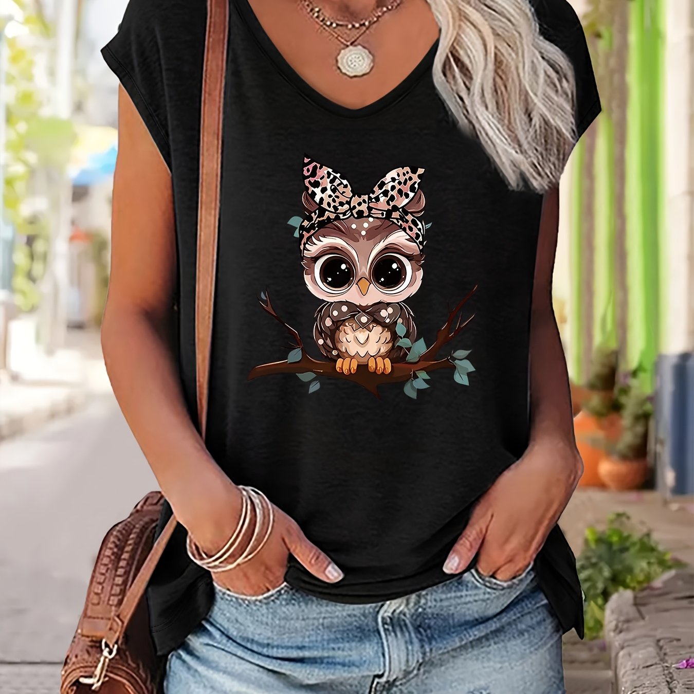 TEMU Plus Size Letter Print T-shirt, Short Sleeve V-neck Casual Top For Summer And Spring, Women's Plus Size Clothing