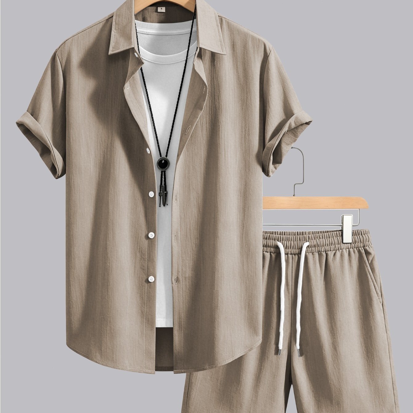 TEMU Men Summer 2pcs Shirt & Shorts Set, Multiple Colors , Loose Fit, Wrinkle-free, , Lightweight & Breathable, Business , Outdoor, Beach, Travel,