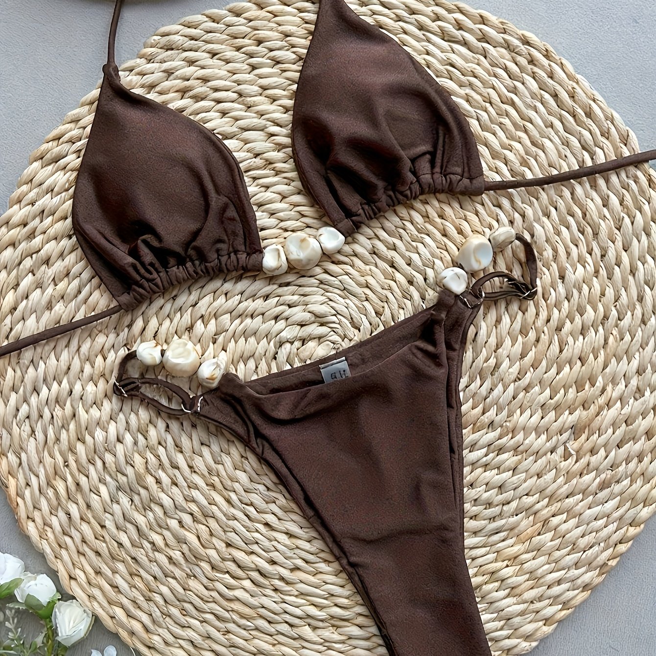E-shop Neuer Strand-Pool-Party-Look: Bikini mit Steinchen-Accessoire Bindekragen für Damen in