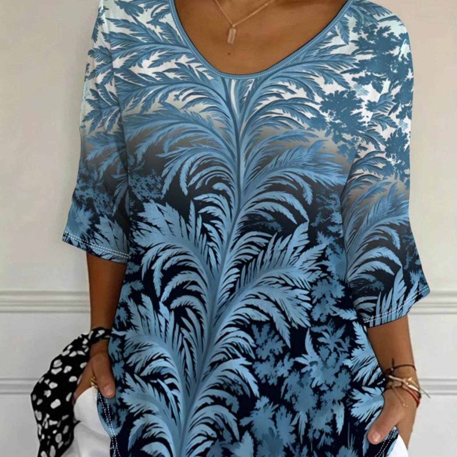 TEMU Plus Size, Plus-size Women's Top, Flower Pattern, Three-quarter Sleeves, Versatile -shirt, Multiple Sizes , Mixed Color, 2026 Summer New Style,