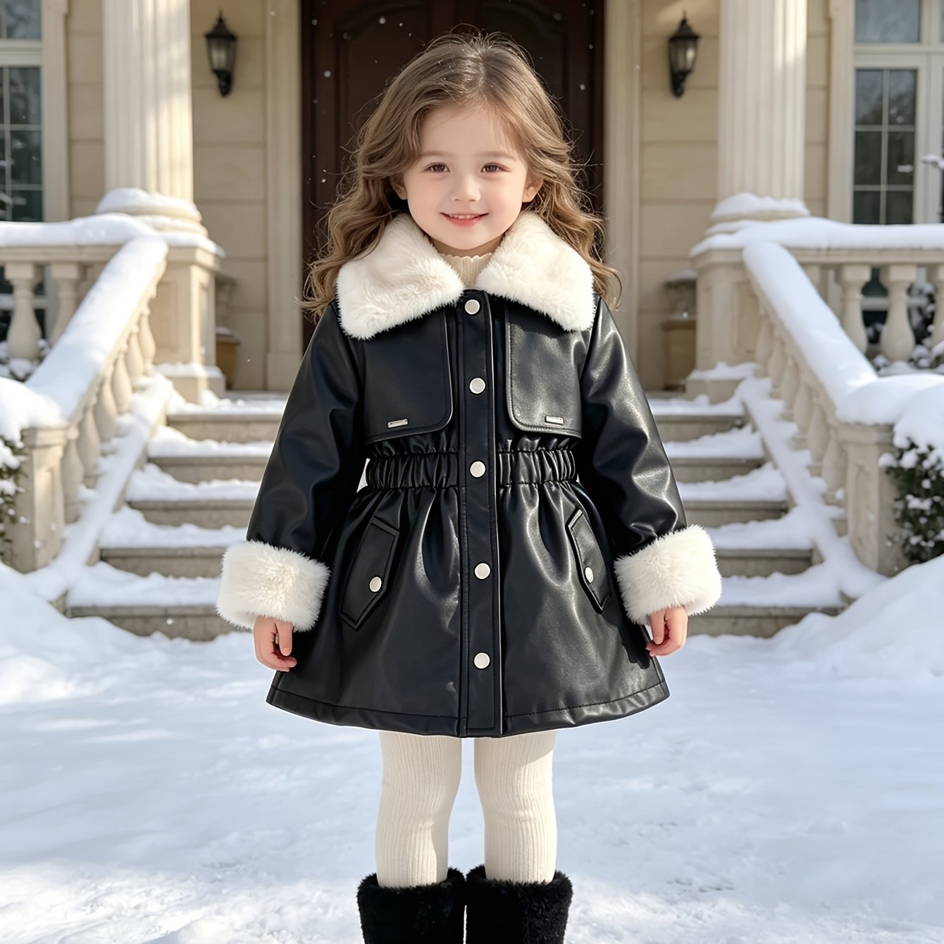 Image of Girls' Winter Waist-cinching Mid-length, Stylish Children's Thickened Parka, Exquisite Collar And Cuffs Are Gentle And Textured, Side Pockets Are Practical And Beautiful, A Stylish Winter For Girls.