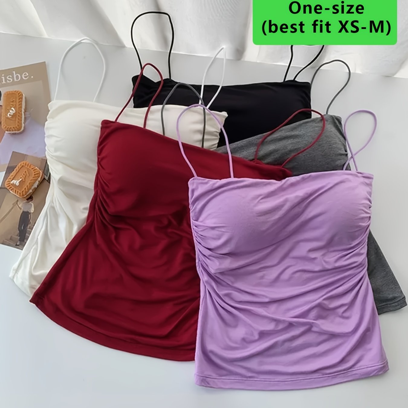 One-size ( Xs-m) 3pcs Sexy Women's Camisole Tank Top With Ruffle Details, With Chest Pads, Stretchy And Comfortable, Suitable For Adults, New Backless Waist Ruffle Cami Bra