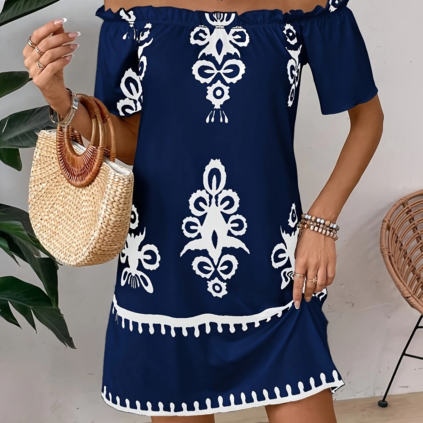 TEMU Zd011998 Holiday Party Spring Paisley Print Ruffle One-shoulder Sleeveless Dress