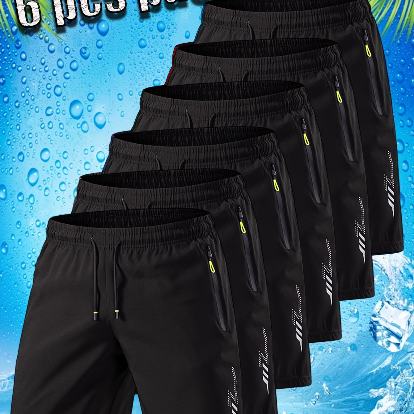 TEMU 6pcs Men's Quick-dry Fitness Running Shorts - Lightweight Athletic Shorts With Elastic Drawstring Waist And Zippered Pockets - Suitable For