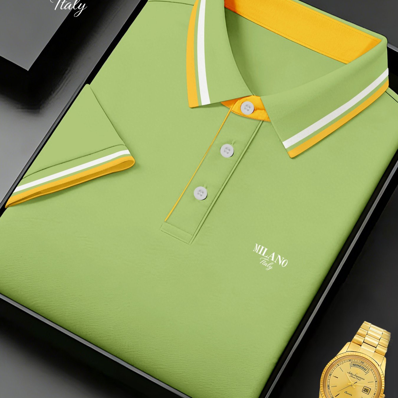 TEMU Qa228-168 Italian Printed High-end Men's Business Casual Short-sleeve Lapel Shirt, Shirt, Stretchy, Elegant, Gentleman. Golf Shirt, Father's Day