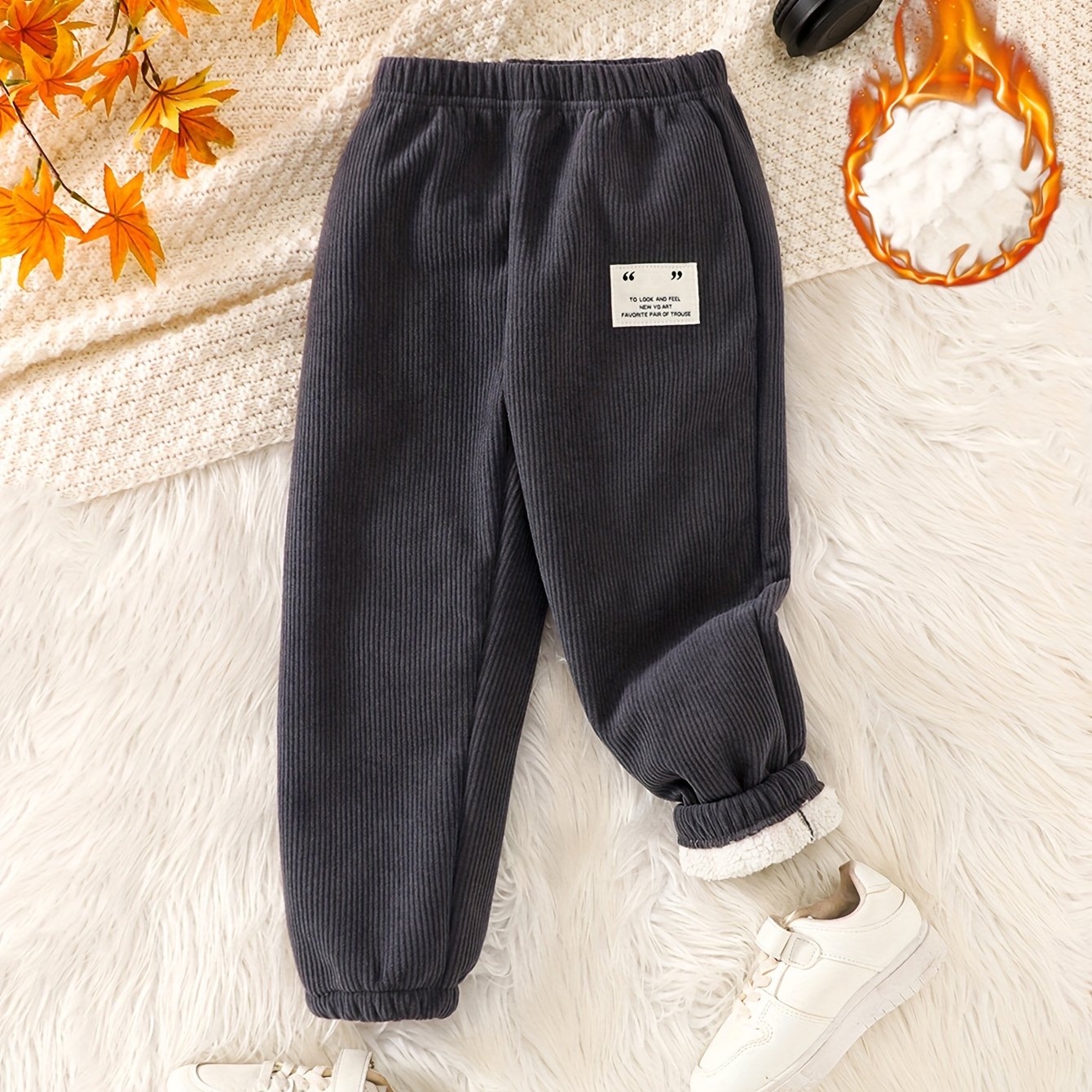 Pants Boys' Casual Trousers Thickened Fleece Long Pants Corduroy Autumn Winter Style, For Outdoor