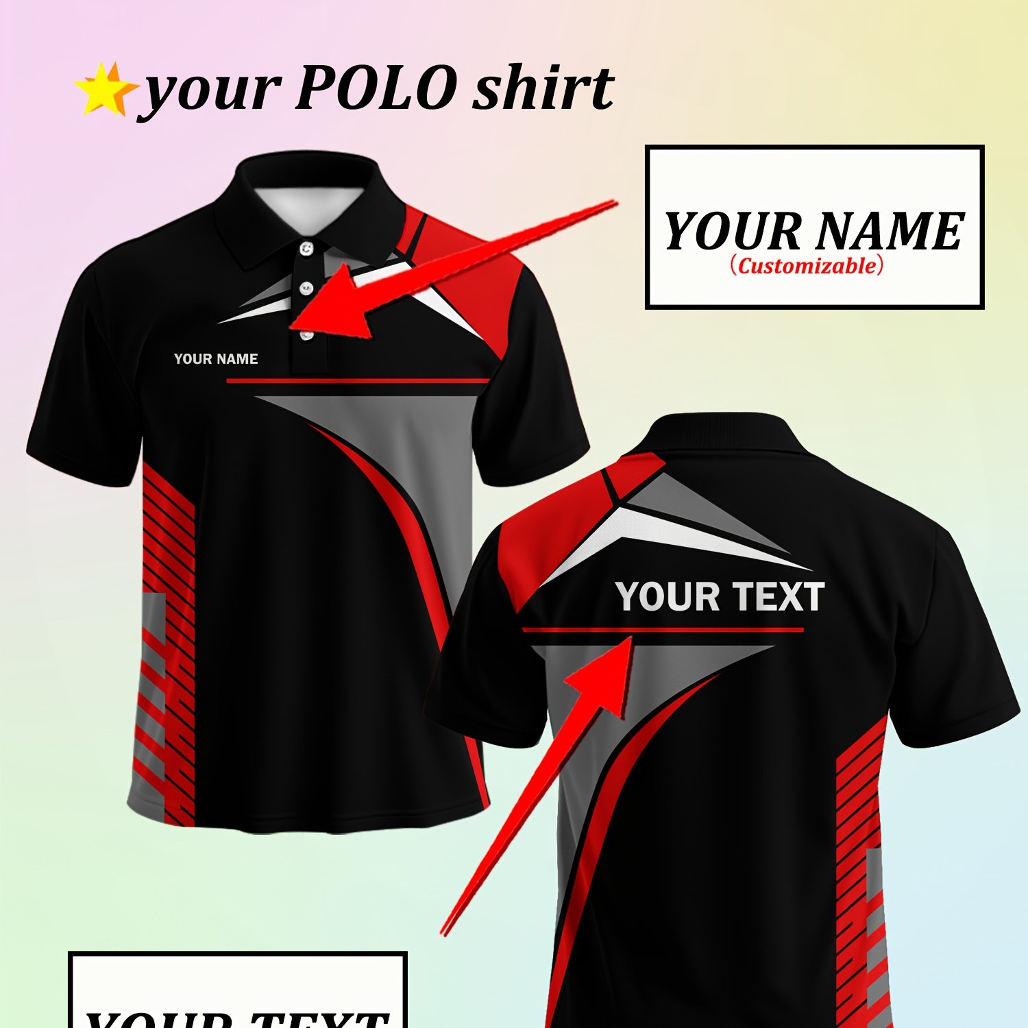 TEMU Customizable Men's Shirt | Personalized Text Customization | Black And Red | Party Outfits | Sports Short Sleeves | Outfits | Gamer Gifts |