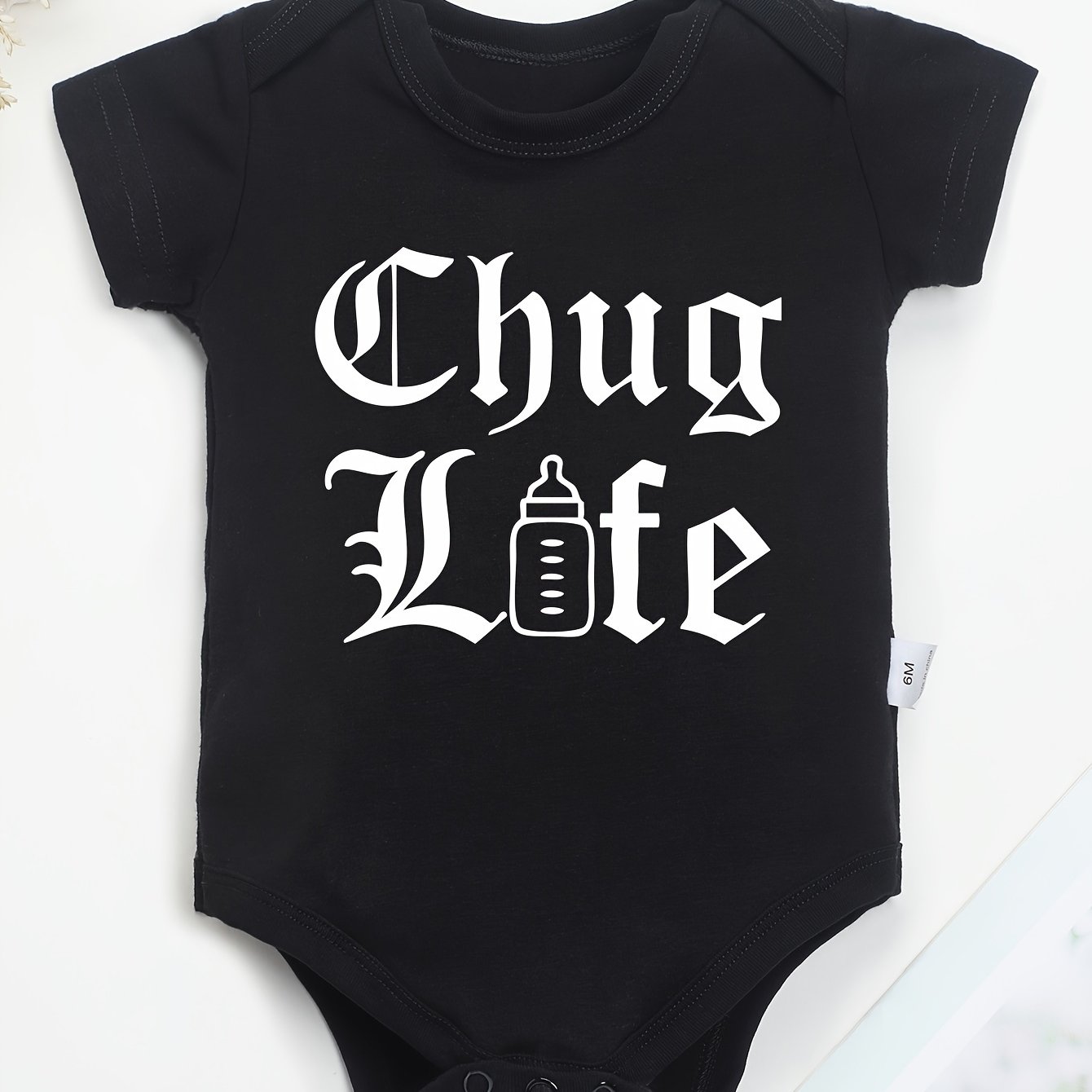 TEMU Cotton Baby Onesies With Cool Letter Print And Bottle Pattern Print, Soft And Casual Round Neck Baby Onesies, For Outdoor