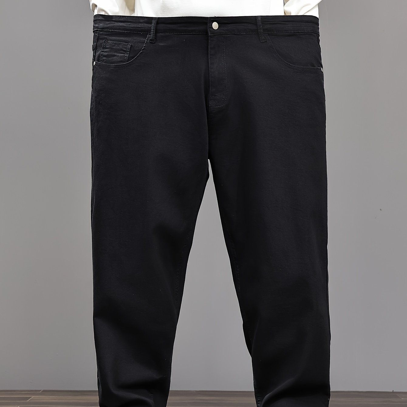 Image of Black Plus Size Slimming Jeans For Men, Loose Straight Stretch Style, 2xl-8xl, Covers Belly And Modifies , Business Casual