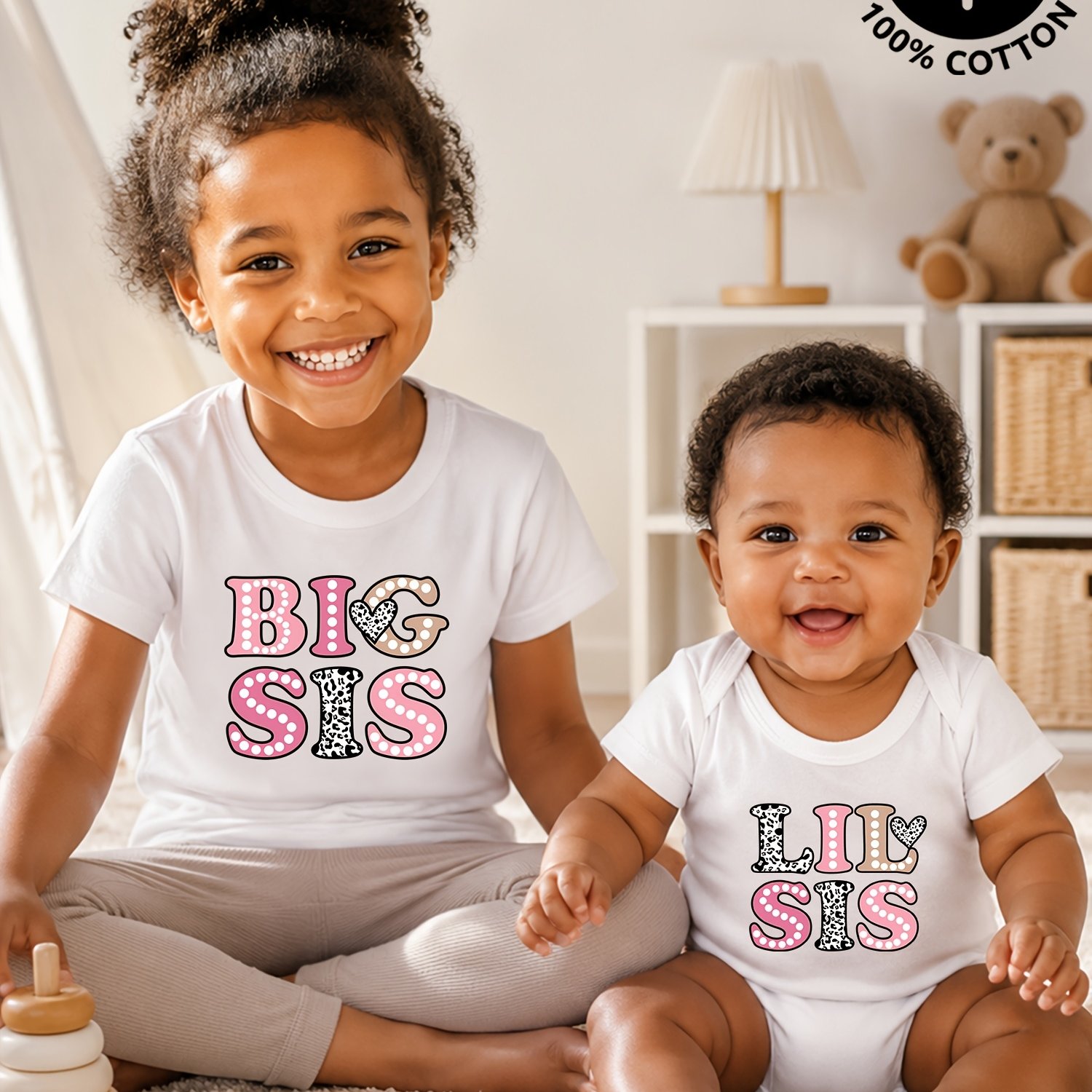 [1pc ] And Matching Outfit - Printed White T-shirt And Baby Onesie, Tee For Kids, Lightweight Infant Crawling Suit, Ideal For Home & Outdoor, Wear, Birthday Gift, For Outdoor