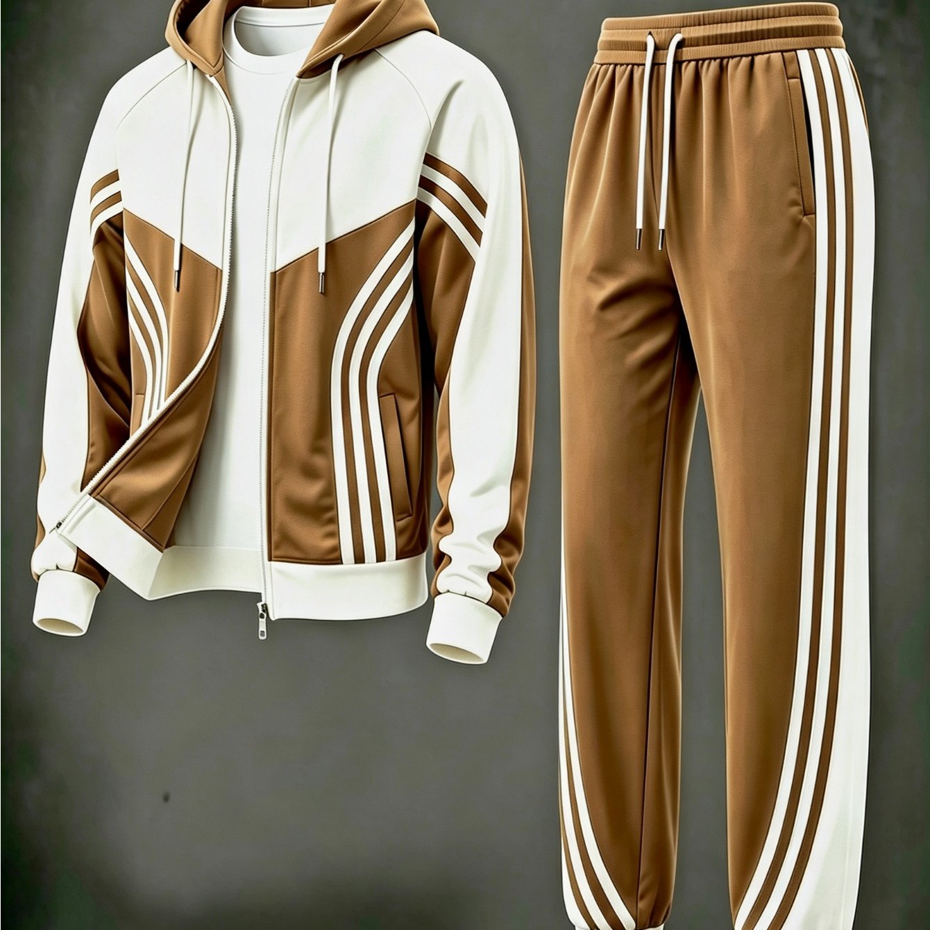 Image of Men's 2pcs Tracksuit Set Zip Up Hooded Jacket Striped Jogger Pants Casual Athletic Sweatsuit Color Block Matching Outfit