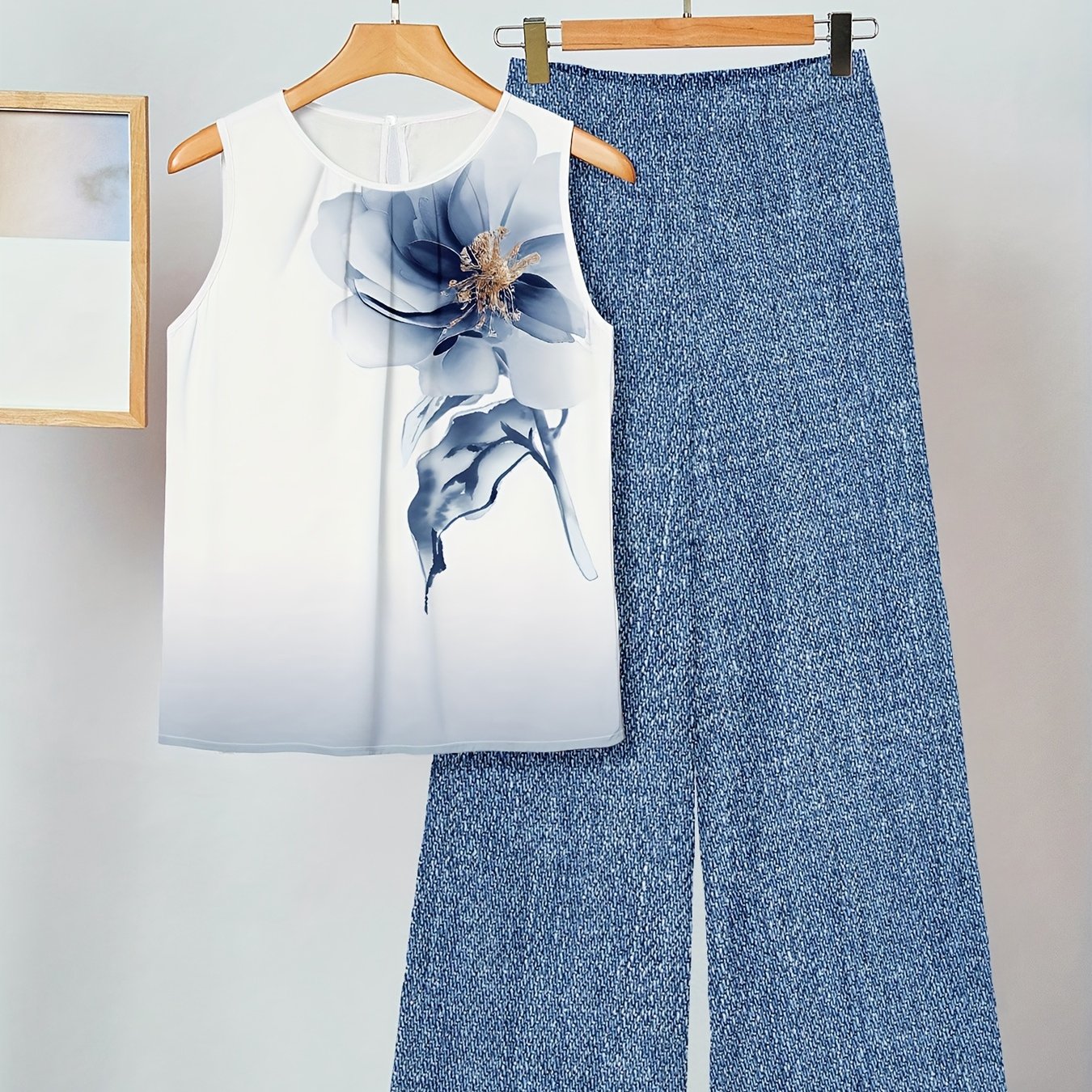 TEMU 2pcs Women's Casual Floral Print Elegant Design Comfortable Versatile Set, Suitable For Summer And Early Autumn