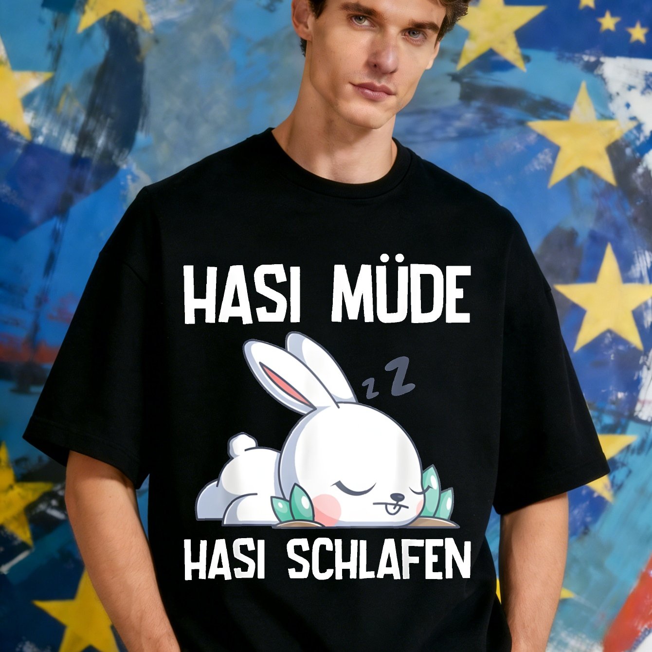 Men's T-shirt Sleeping Print Hasi Mude Hasi Schlafen Text Graphic Tee Casual Wear For Everyday Use