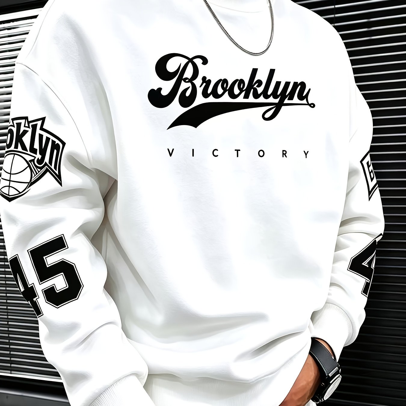 TEMU Autumn/winter Men' Crew Neck Sweatshirt, Versatile And Trendy, Polyester Fiber Print, Quick-drying, Wrinkle-resistant, Wear-resistant,
