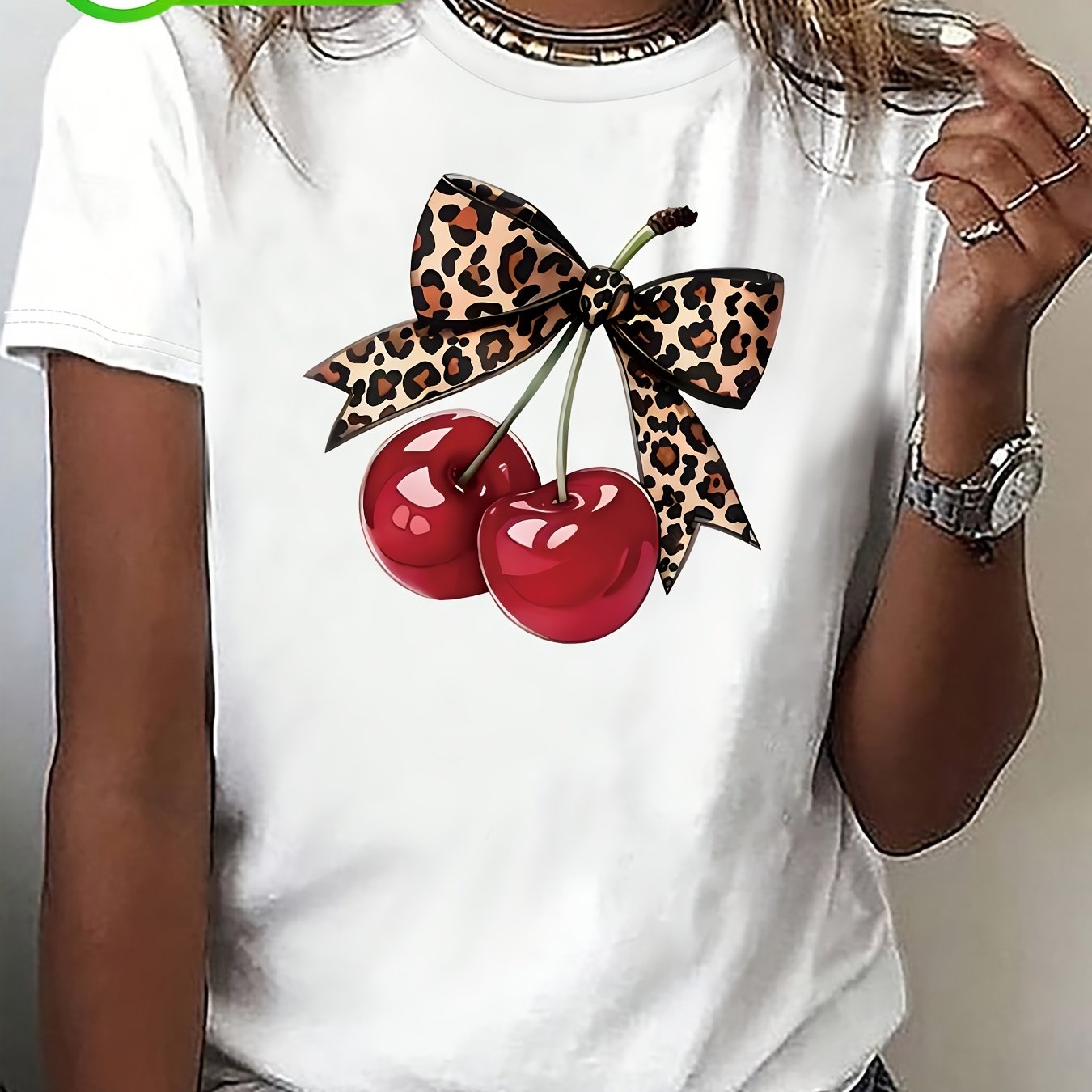 Image of Cherry-themed Printed Short-sleeve Women's Fashion Top Made Of