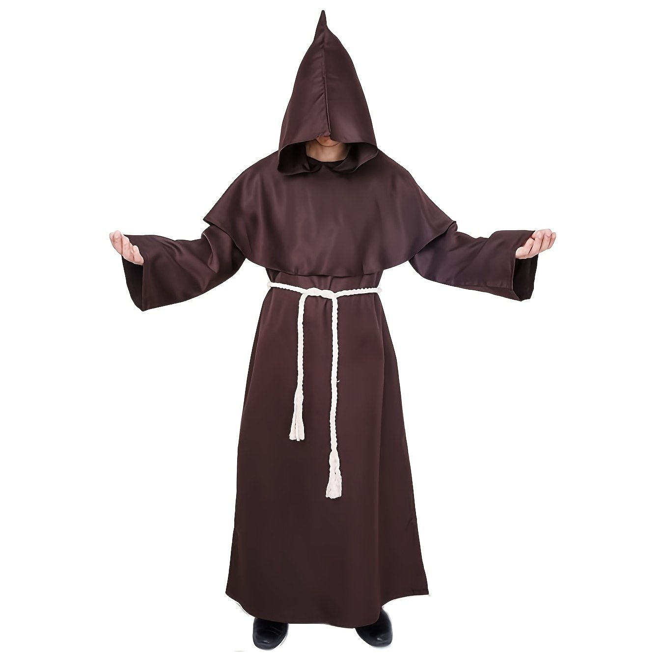 TEMU JUN Robe de Moine Robe de Prêtre Médiévale à Capuche Cape Tunique d'Halloween Uniforme à Capuche Costume de Moine Cosplay Costume