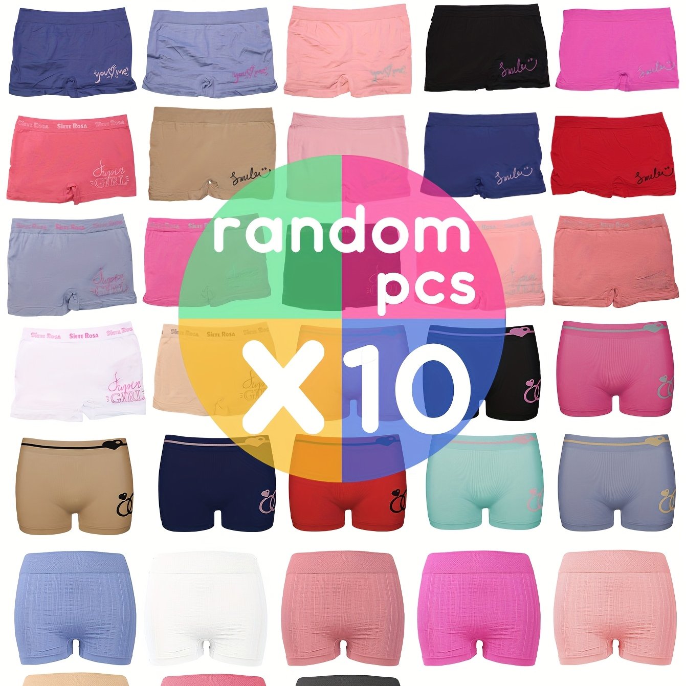 Image of 10pcs Random Styles And Colors, Women' Color High-elastic Boxer Underwear, Women's Adult Breathable And Comfortable Boxer Underwear, Suitable For Size S-m