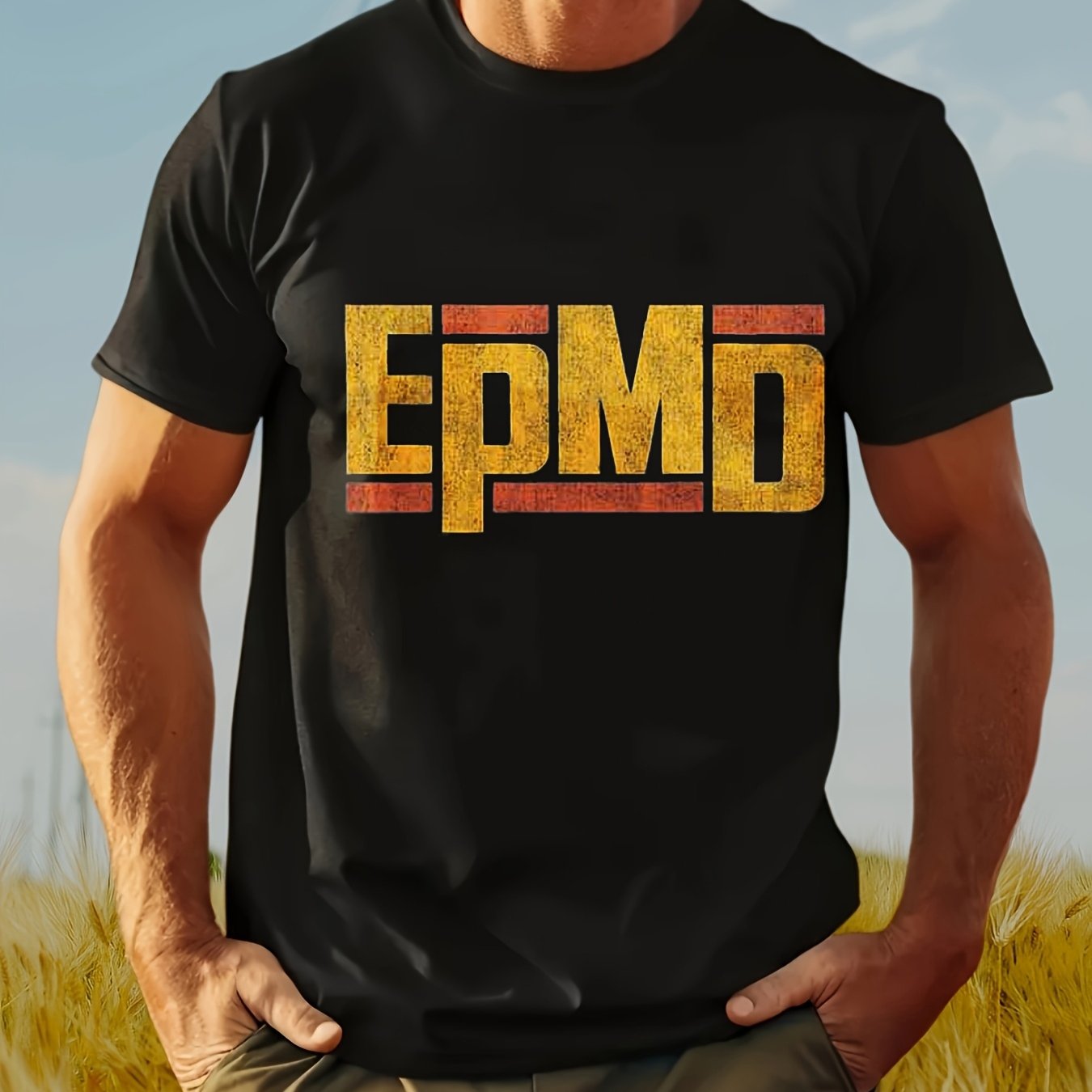 Image of Men's T-shirt Men's Official Logo T-shirt - Vintage Distressed Hip-hop Tee, Iconic Logo Print, Nostalgic Round Neck Casual Top, Casual Wear, Outfit (machine Washable, Clothing) Plus Size