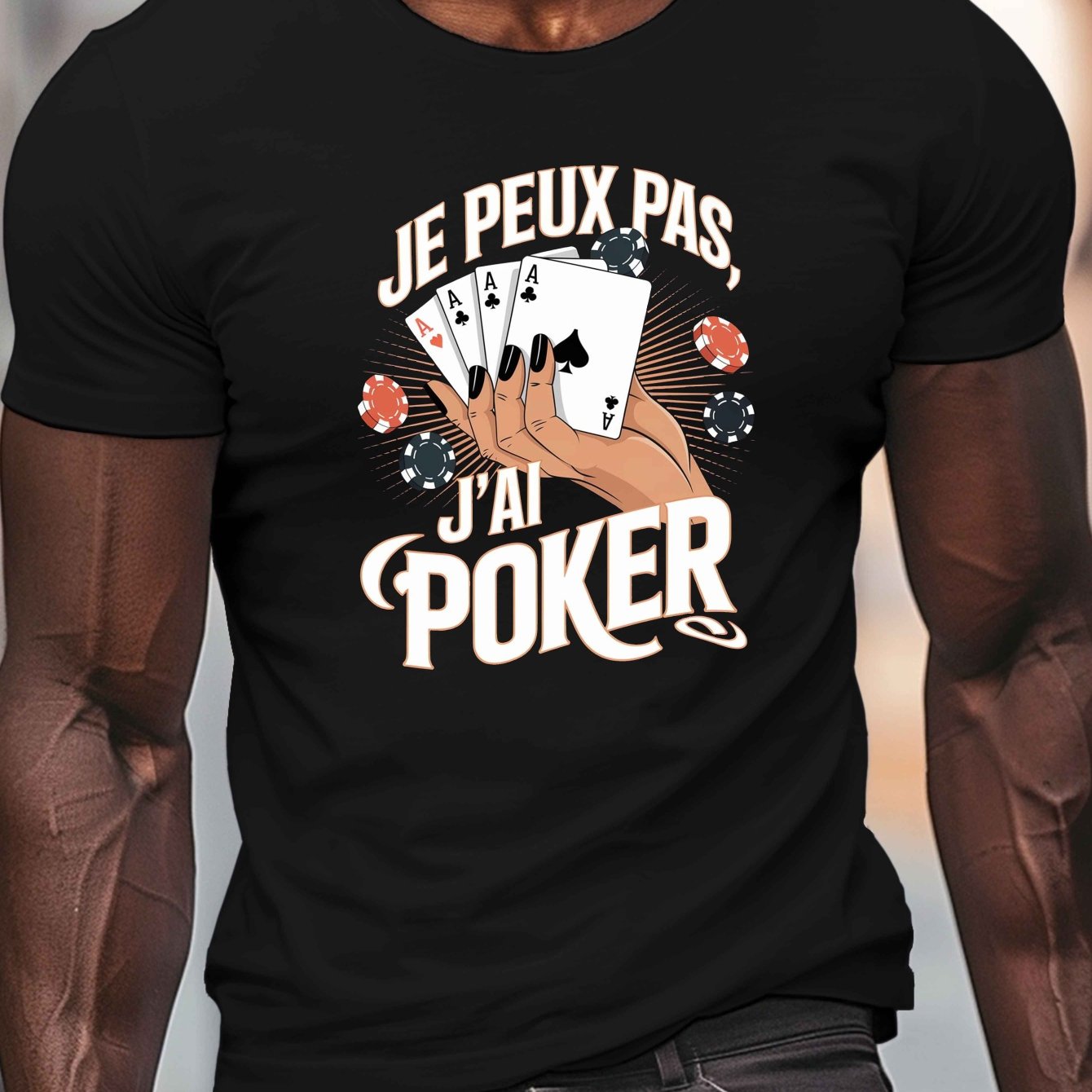 TEMU T-shirt décontracté pour homme - Design " Pas J'ai Poker", polyester léger, col rond, manches courtes, tee-shirt d'été, haut d'été décontracté |