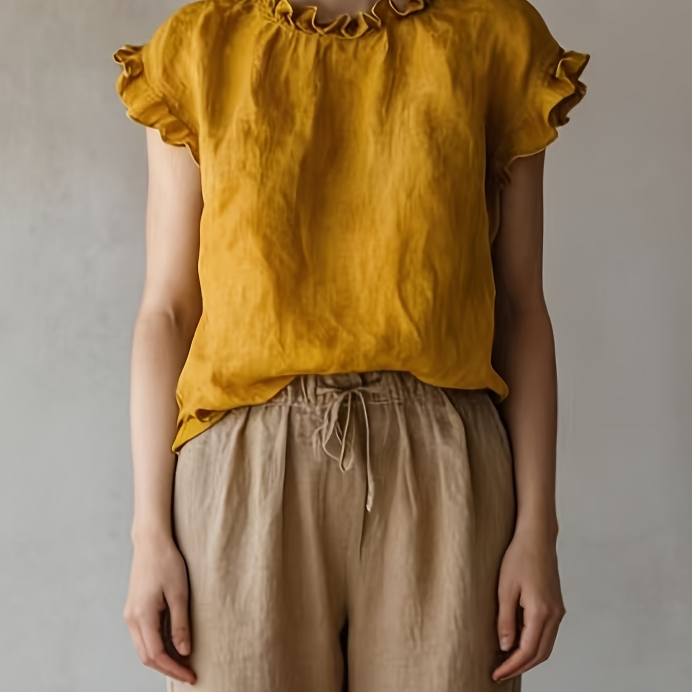 E-shop 2026 Damen Neue Frühlings-Sommer Kurzarm Stehkragen Pilzbesatz Rüschen Elegantes Kurzarm Oberteil, Französischer Eleganter Pendler Sanfter Stil