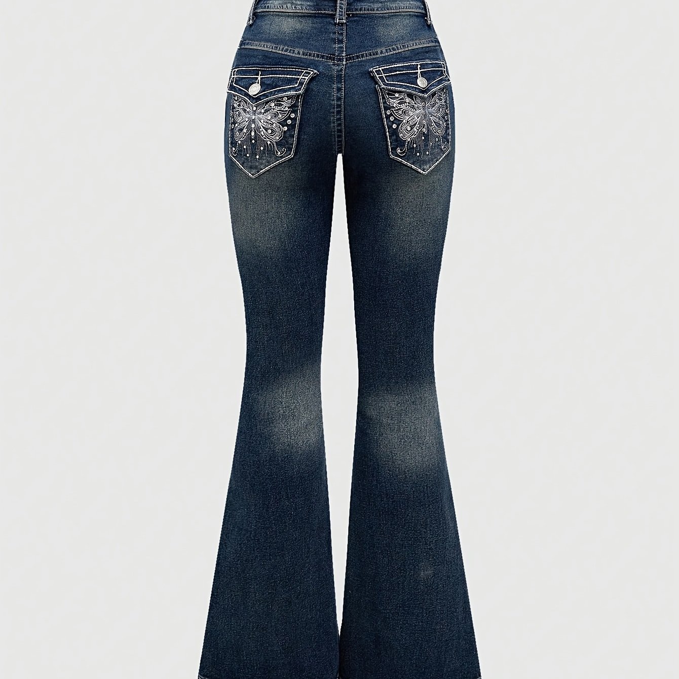 Image of 2024 Women's Back Pocket Hand-embroidered Rhinestone Appliqué Fashion Trendy Stretch Comfortable Washed Denim Jeans