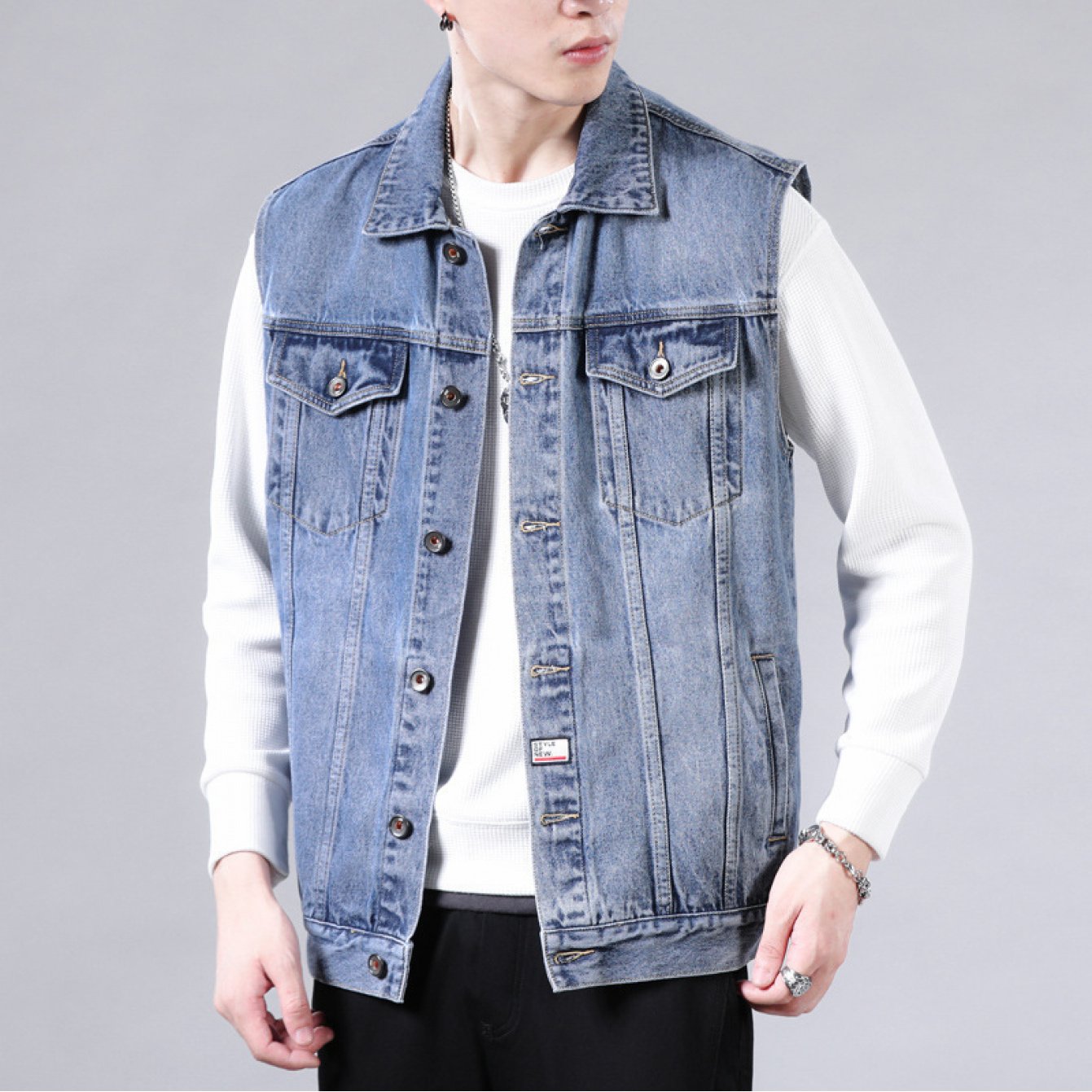Image of Cowboy Vest, Men's Spring Outfit, Horse Clip, Loose Sleeveless Jacket, Men's Trendy Versatile And Vest, Denim Jacket, Camisole