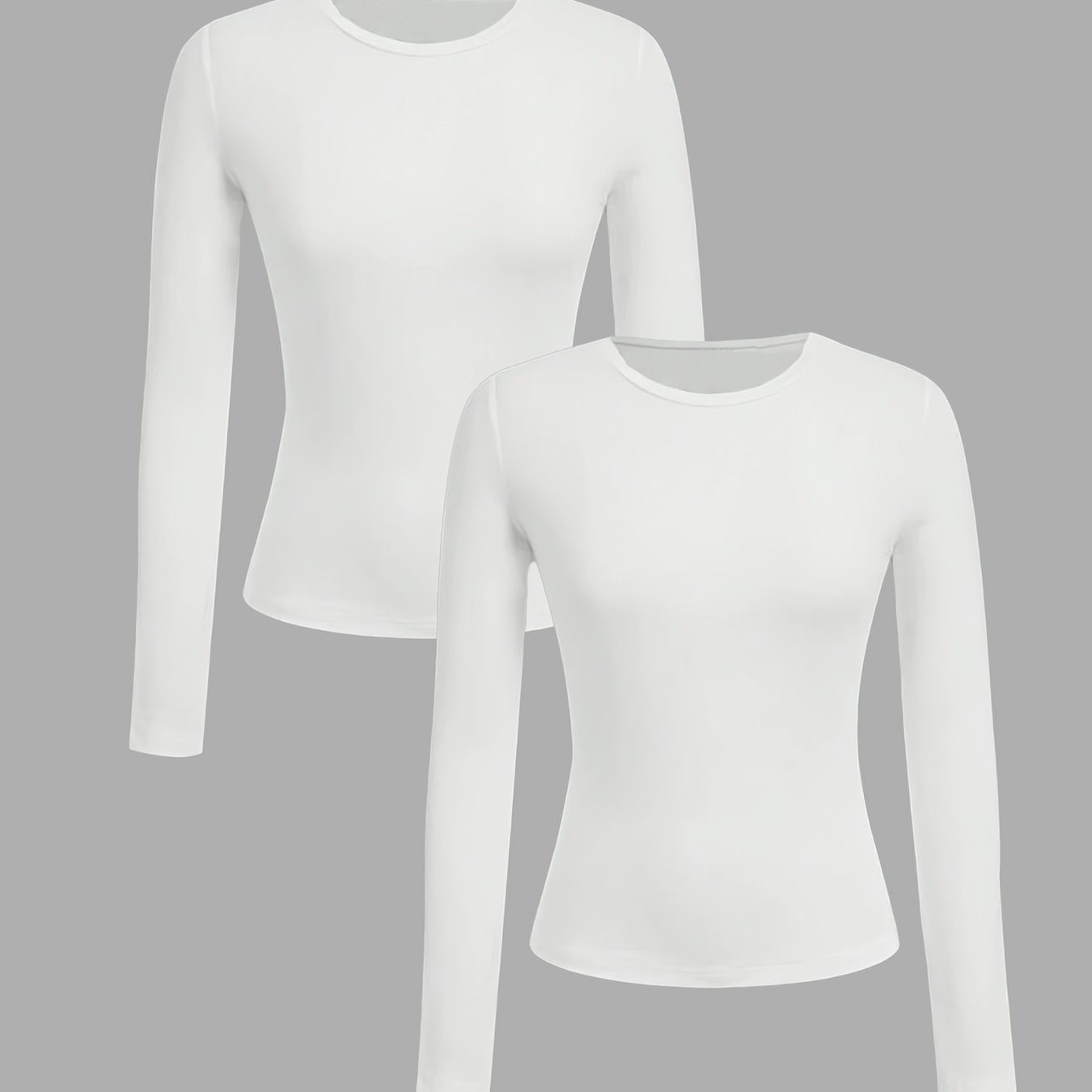 TEMU Elegant Women's Tops And T-shirts For Spring And Autumn, Easy And Fashionable Niche Slim-fitting Solid Color Round Neck Straight Shoulder Long