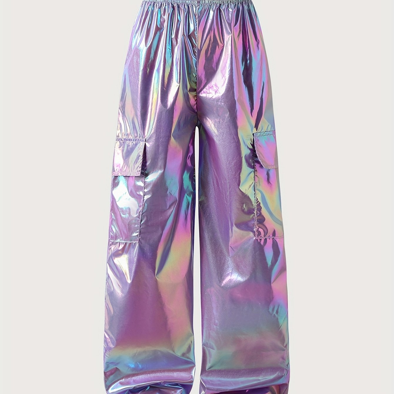 Girls' Summer Cool Holographic Flip Pocket Gradient Work Casual Loose Long Pants, For Outdoor