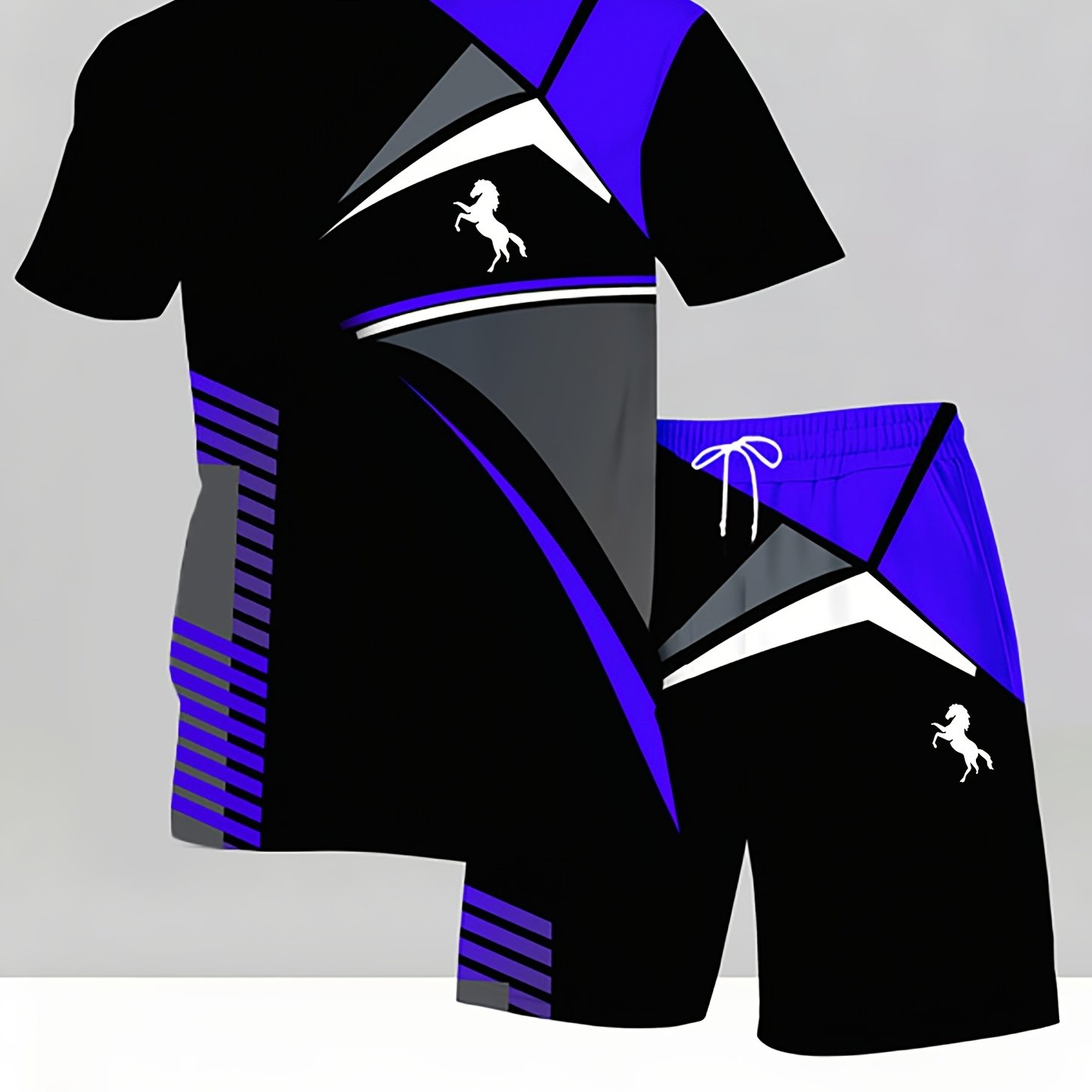 TEMU Men's Fashion Trendy Casual Round Neck Printed Short Sleeve Set