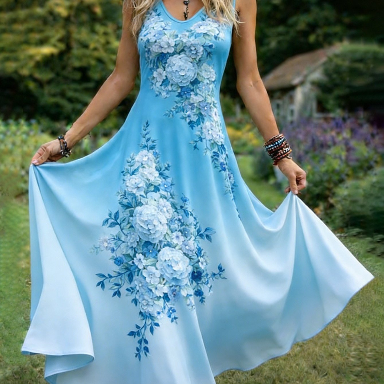 Women's Vintage Style Sleeveless Dress With , V-neck A-line Maxi Skirt, Easy To Wash, Perfect For Daily Use And Holidays