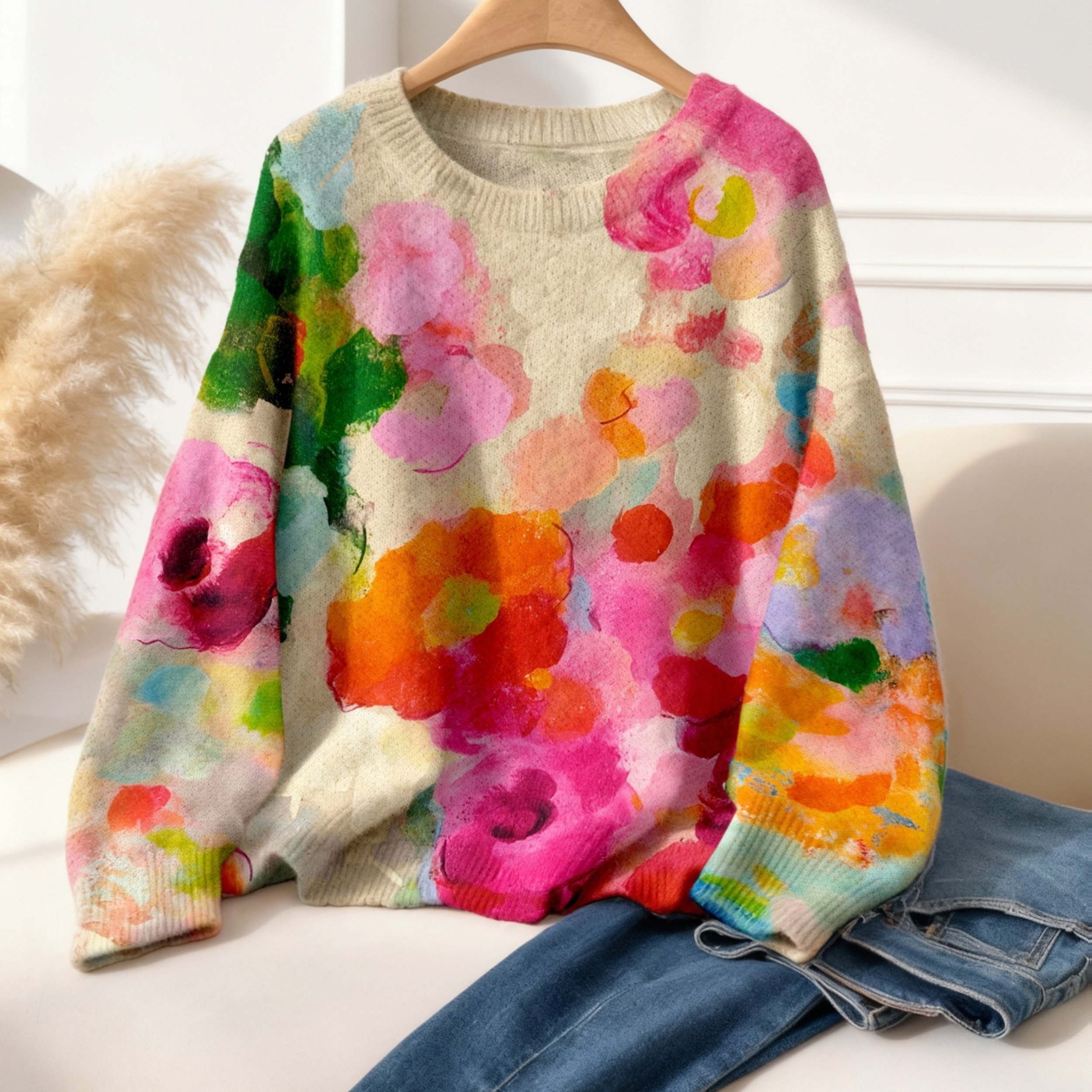Image of Women's Bohemian Tie-dye Sweater - Pink, Orange, Yellow, Green, Purple, Red, Brown - Soft Pullover, Suitable For Daily Wear And Parties, Casual Fashion Top, Cute Sweater