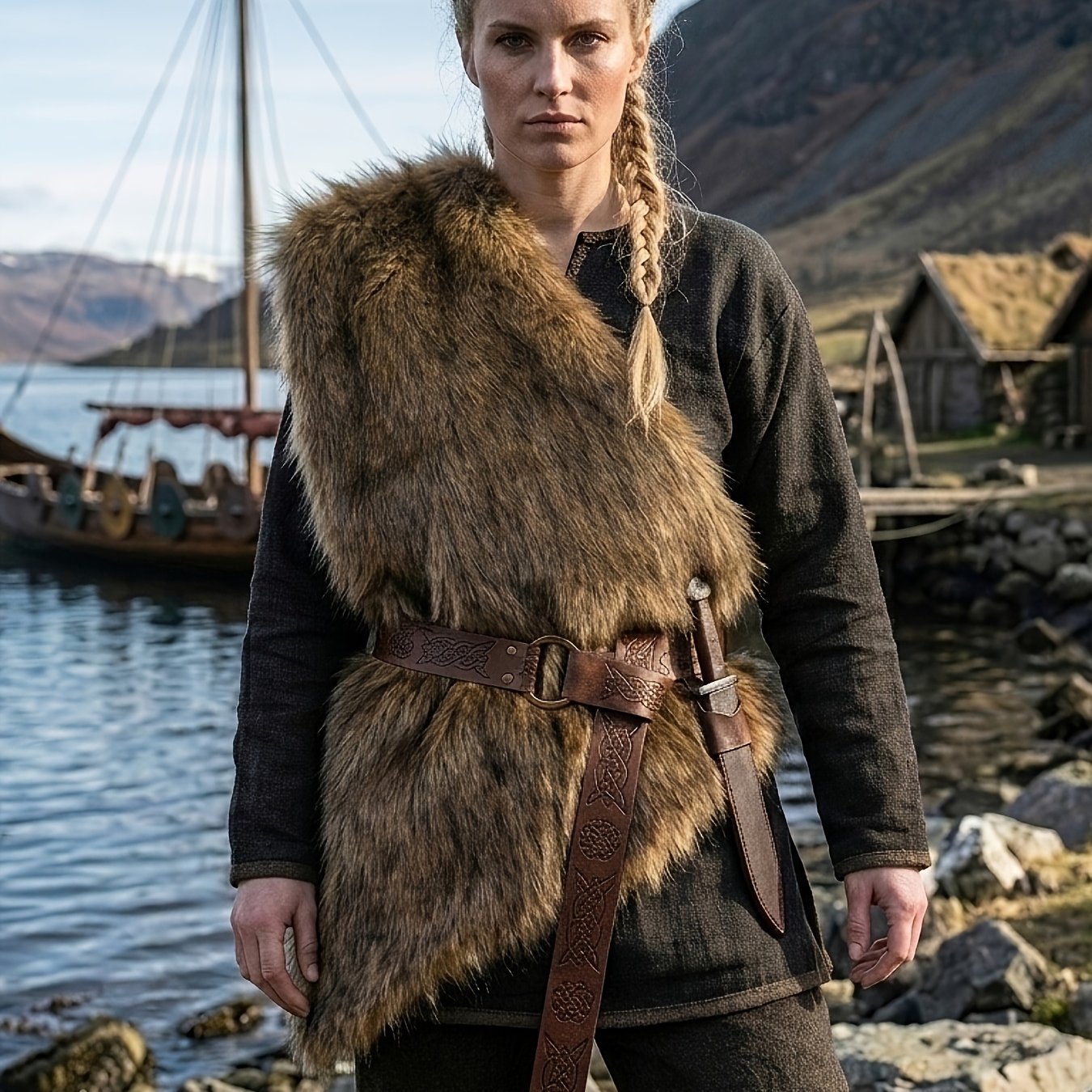 TEMU New Viking Style Single Scarf, Viking Style Cape, Waist-cinching Cloak Scarf, Cosplay Vest, Suitable For Women And Men, Medieval Nordic Style
