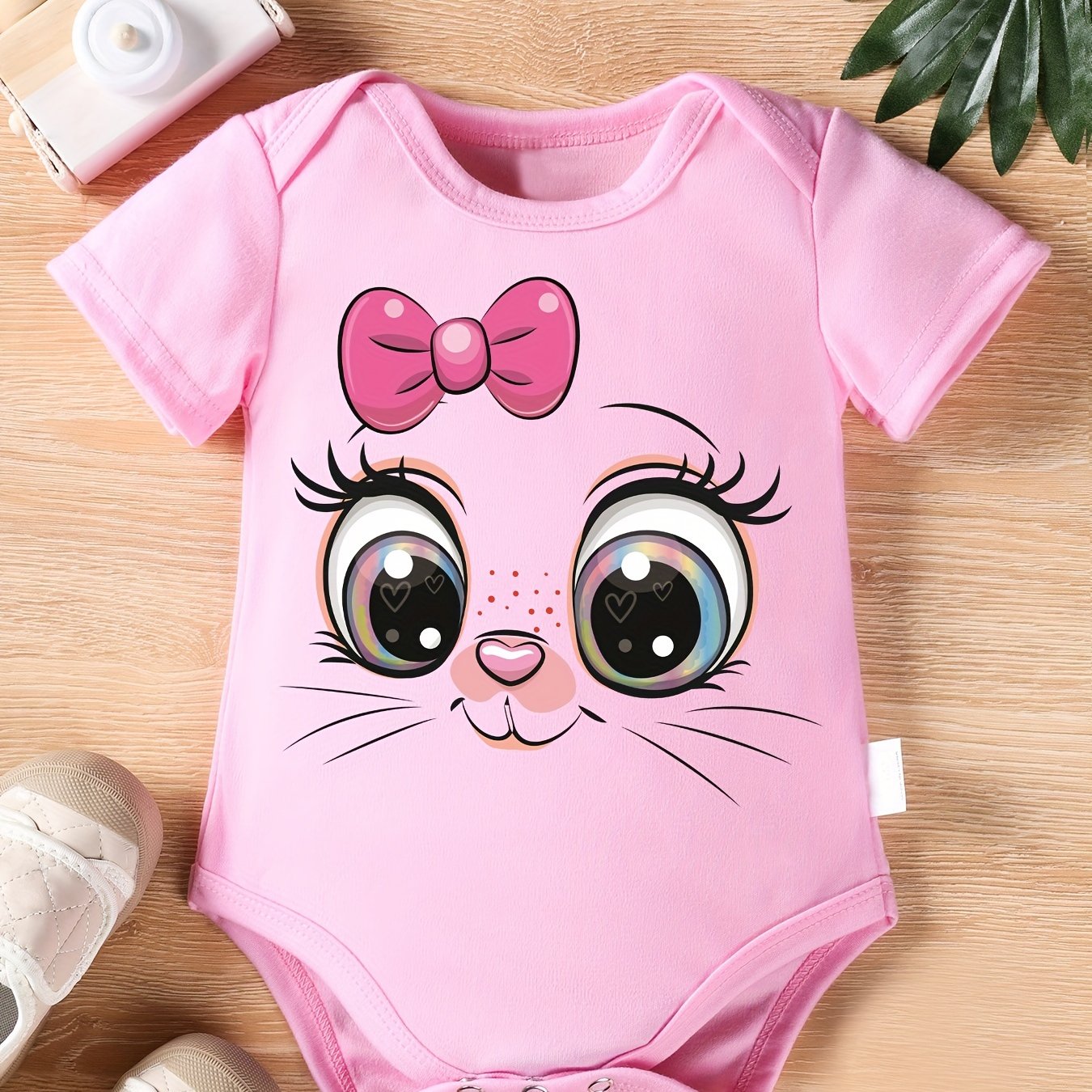 Image of Baby Triangle Romper Cat Print Newborn Baby Boy Girl Cute Short Sleeve Climbing Clothes Bodysuit, For Outdoor
