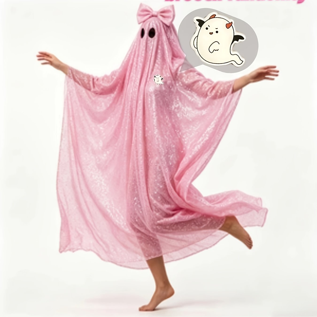 TEMU Pink Glitter Cape With Bow, Sparkly Mesh Long Cloak Halloween Cosplay Costume, Role Play Outfits Men
