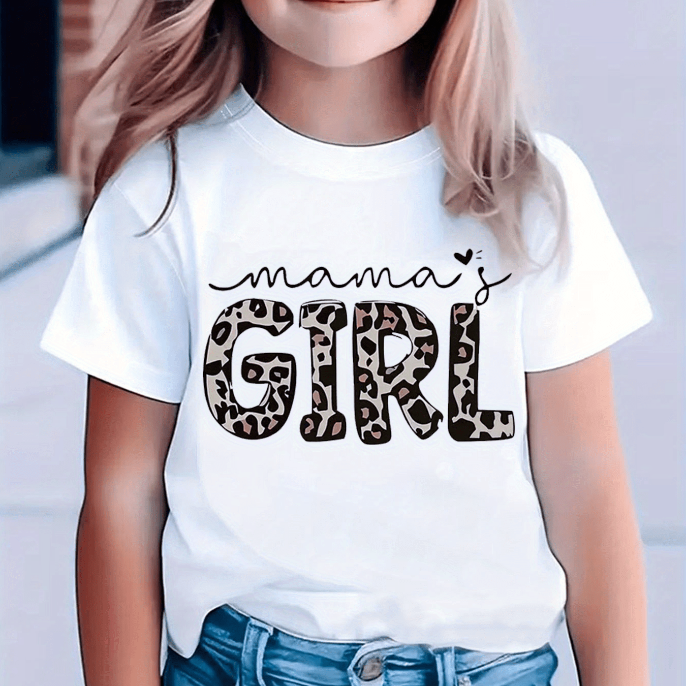 Girls' Casual Top T-shirt, Summer Casual Breathable Leopard Print Top, Girls' Summer Black White Pink Round Neck Leopard Print T-shirt