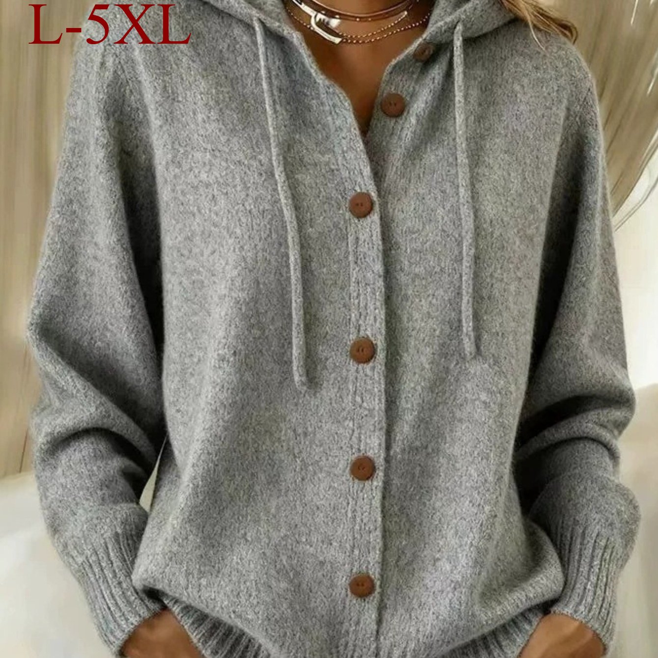 TEMU Plus Size - 2026 Plus-size Women's Button-up Hooded Cardigan - /winter Solid Color Casual And Fashionable Women's Clothing, Size L-5xl