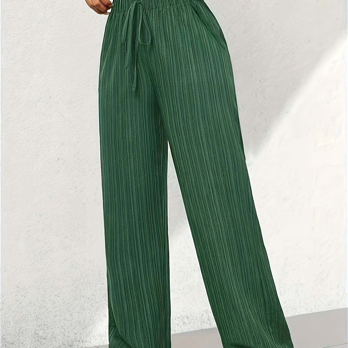 TEMU Women's Elegant Straight-leg Trousers With Tree Grain Wrinkle-texture Micro-stretch Fabric, Featuring A Comfortable Elastic Waistband With