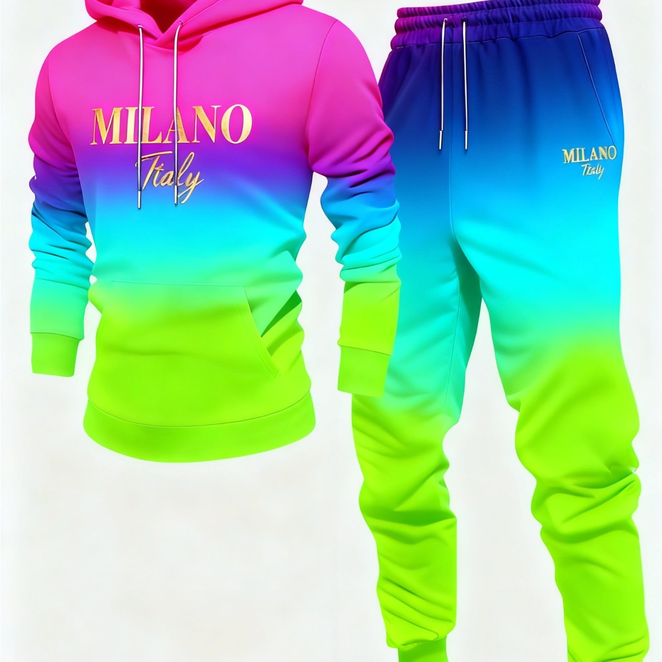 2pcs Men's Gradual Change Hooded Tracksuit - Winter Gradual Change/purple//black/ Tracksuit, Soft Jogging Suit With Hood And Pockets, Fitness Suit (machine Washable) Christmas Gift