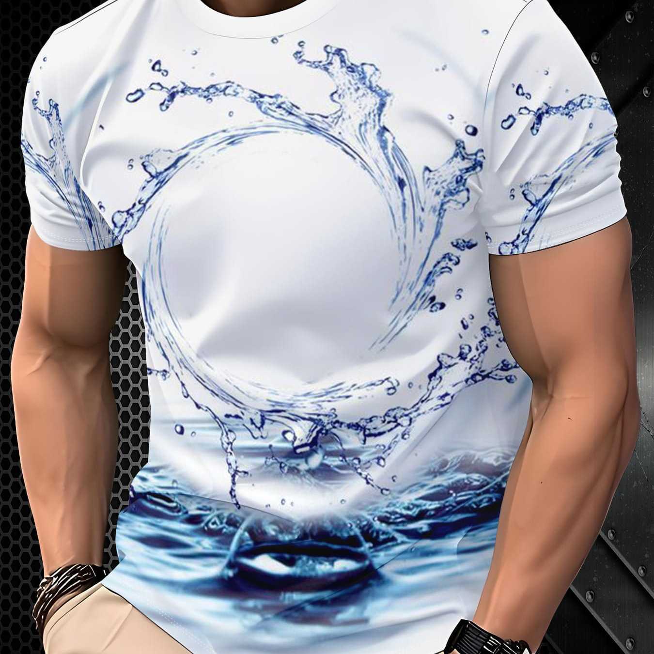 TEMU 's Polyester Fiber Casual Lightweight Short-sleeve Shirt, Versatile, Trendy, , Simple, Color-block Fashion Print