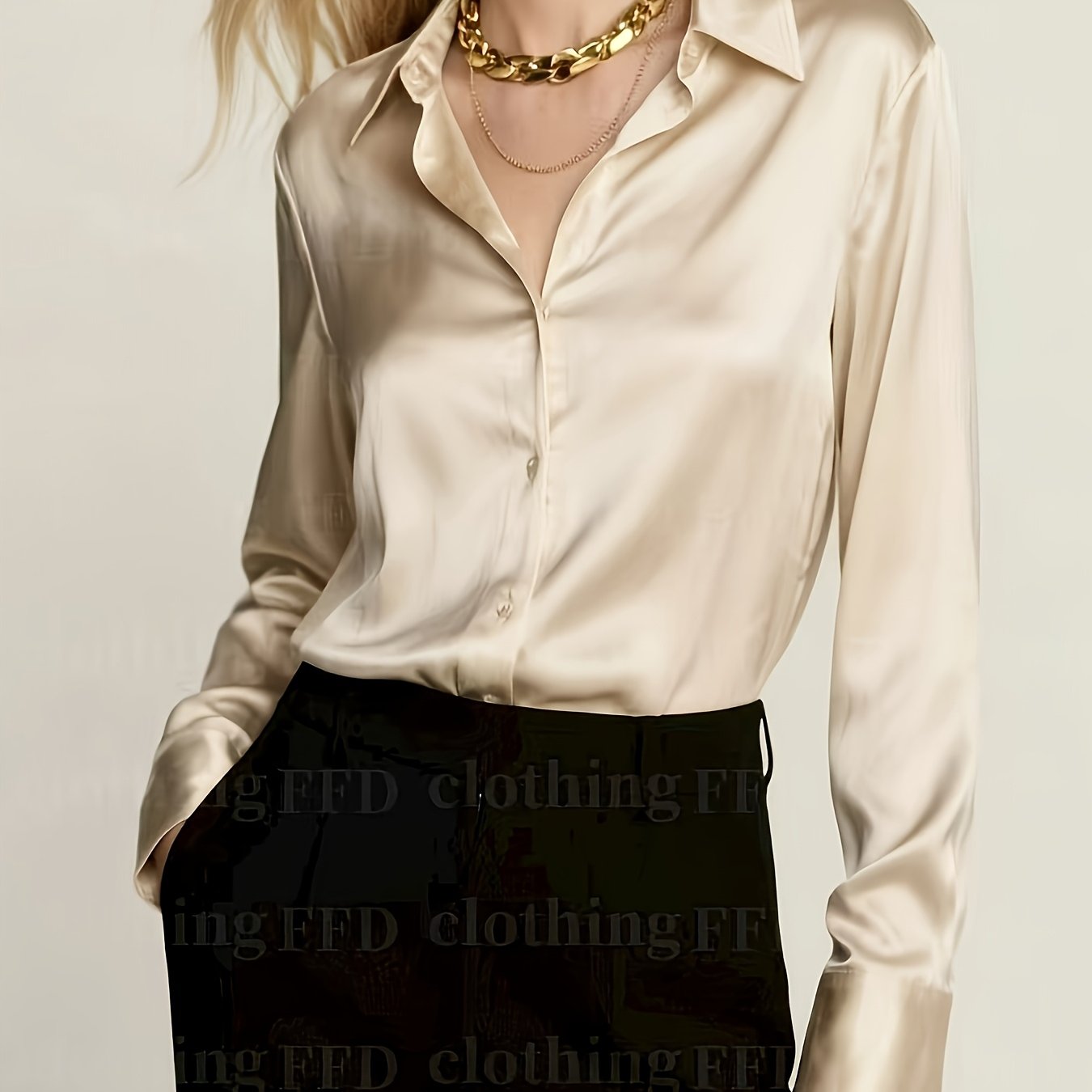 TEMU Camisa de Satén de Larga para Mujer, Elegante, Versátil y de Lujo, en Color Sólido, Ideal para , Verano, Otoño e Invierno