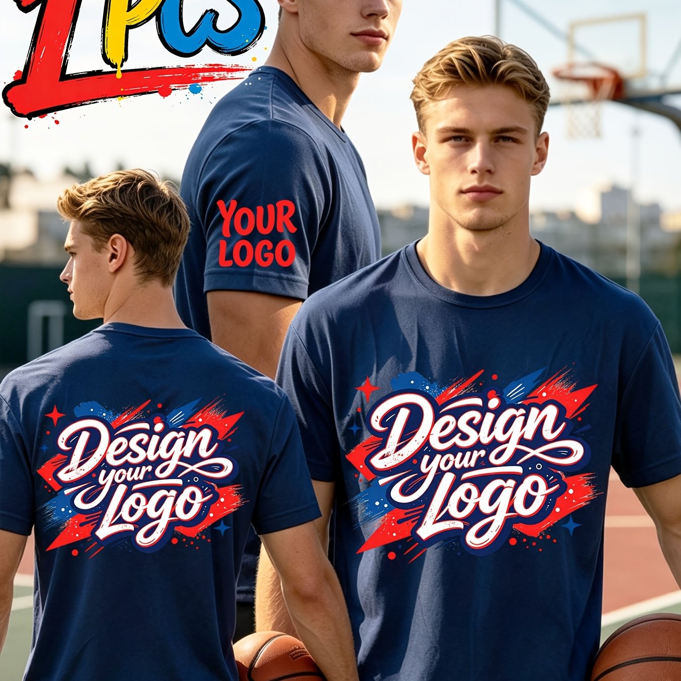 TEMU Custom Product, 1pc Pc, Men's Quick- T-shirt With 3-area Print (front, Cuffs, And Back). Customizable Logo/pattern/text. Lightweight,