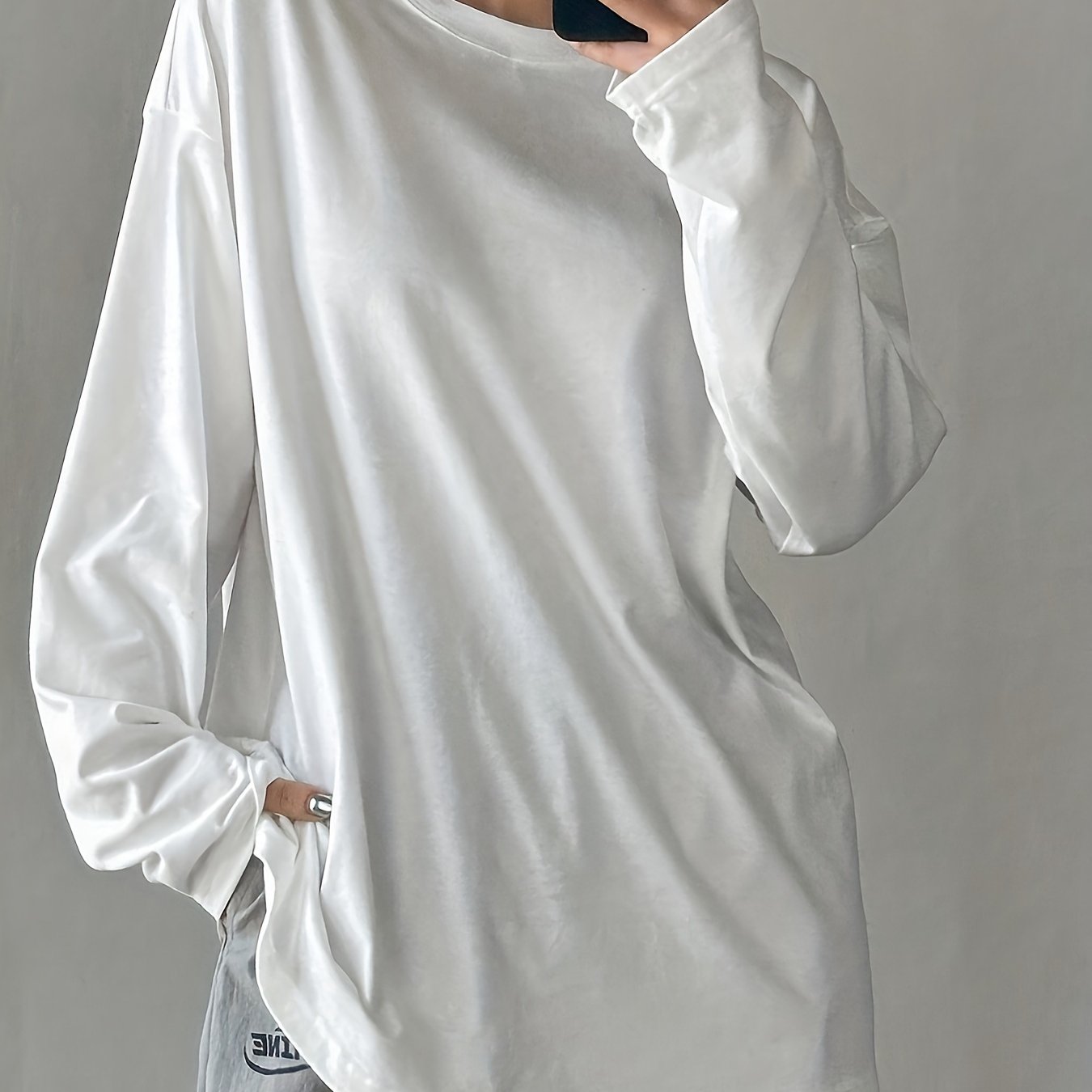 TEMU Basic Solid Color T-shirt, Casual Crew Neck Long Sleeve Top For Spring & Fall, Women's Clothing