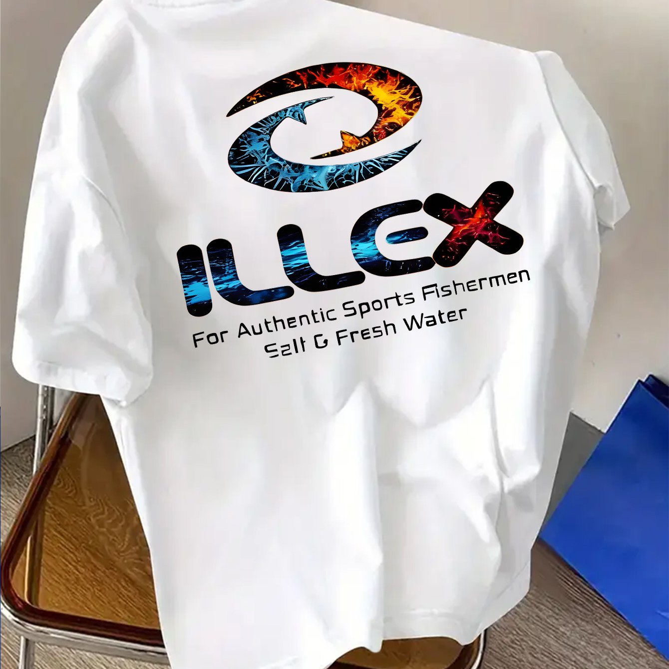 Trendy Brand Ice Fire Illex Print Short Sleeve Men's Summer New Style Versatile Short Sleeve, Men's Summer Item, Suitable For Daily And Weekend Wear, Summer Men's Clothing